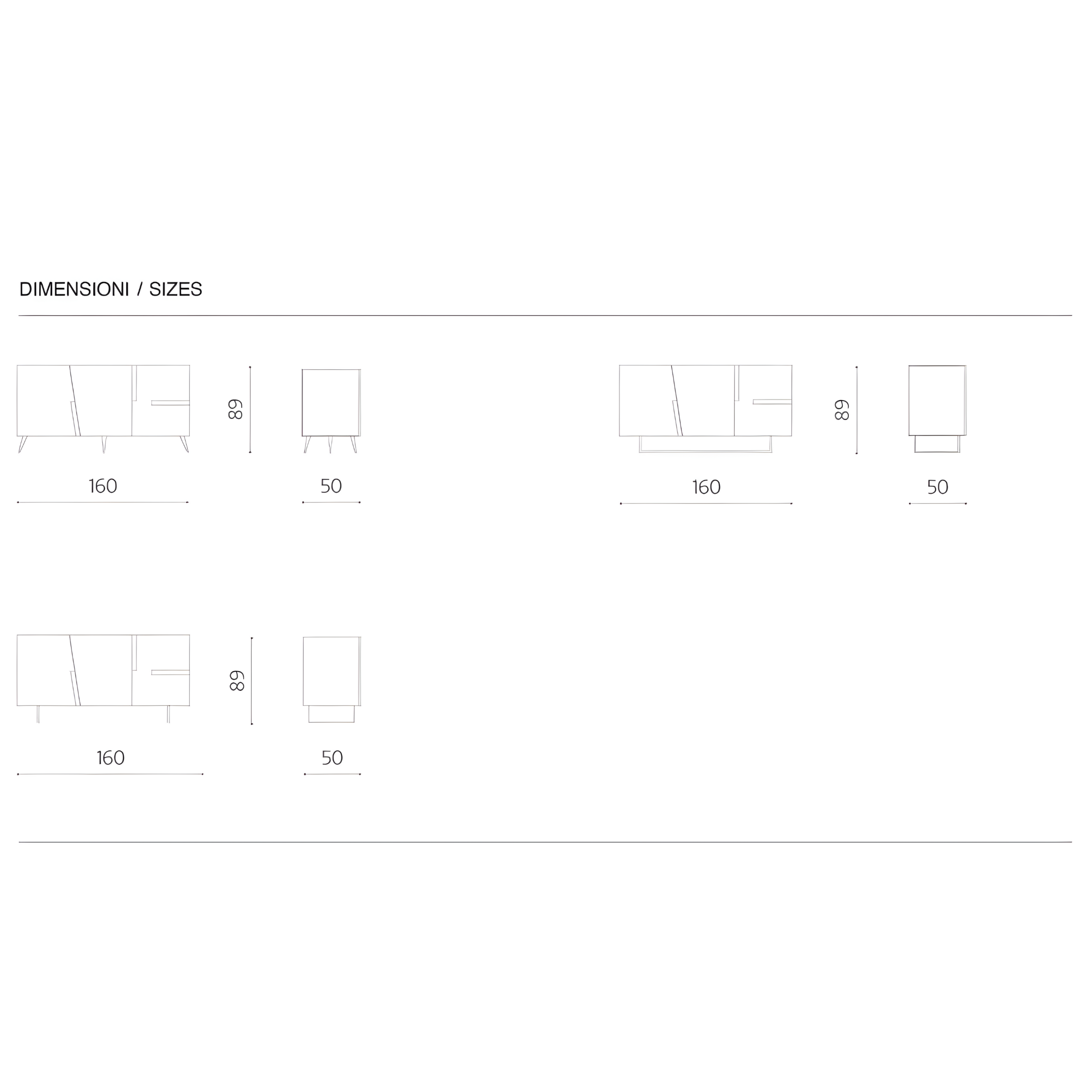 Modern 3-door sideboard "Toledo" in melamine, 160x50 cm, 89h pre-assembled