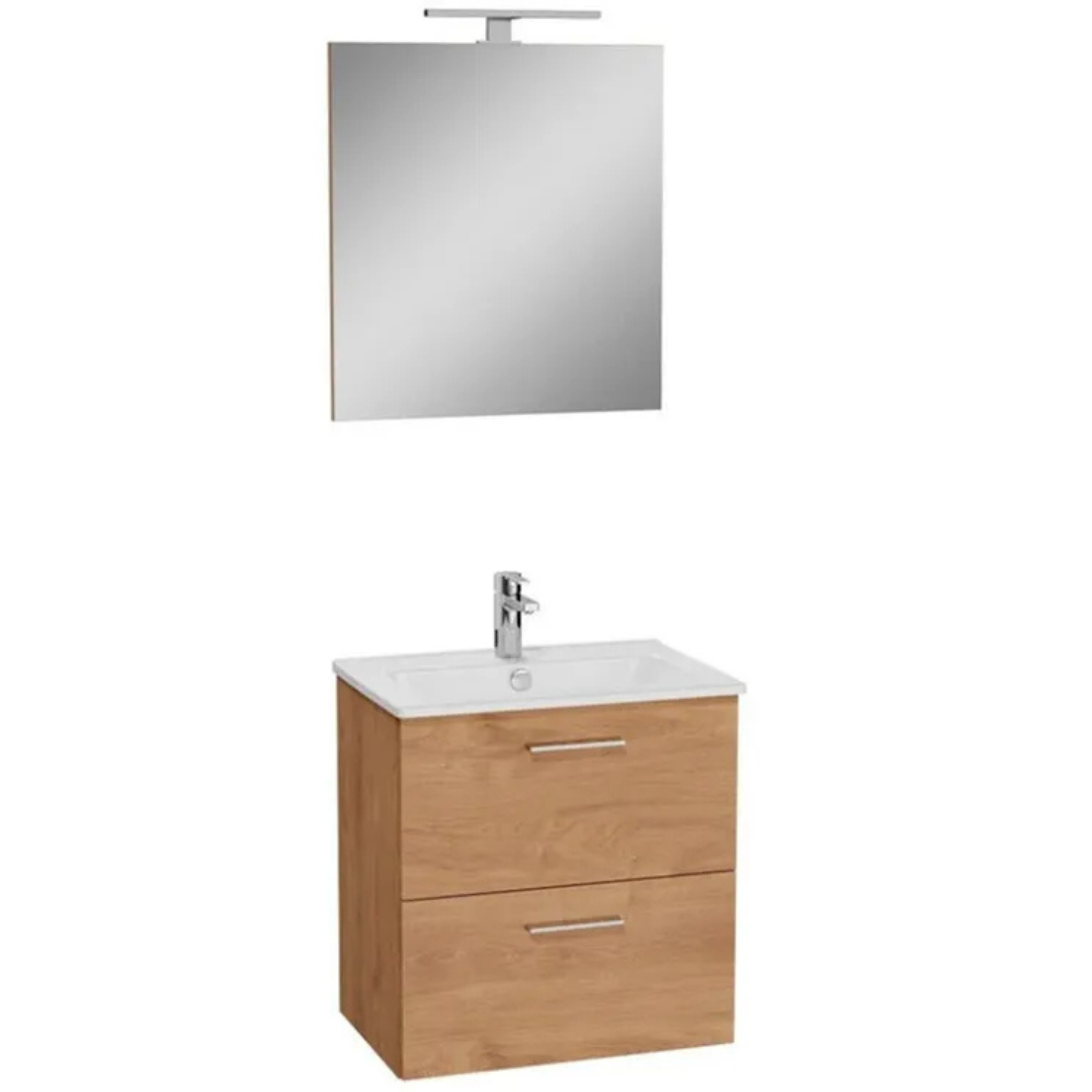 Mobile da bagno sospeso "Vitrax" in legno con 2 cassetti lavabo specchio e lampada