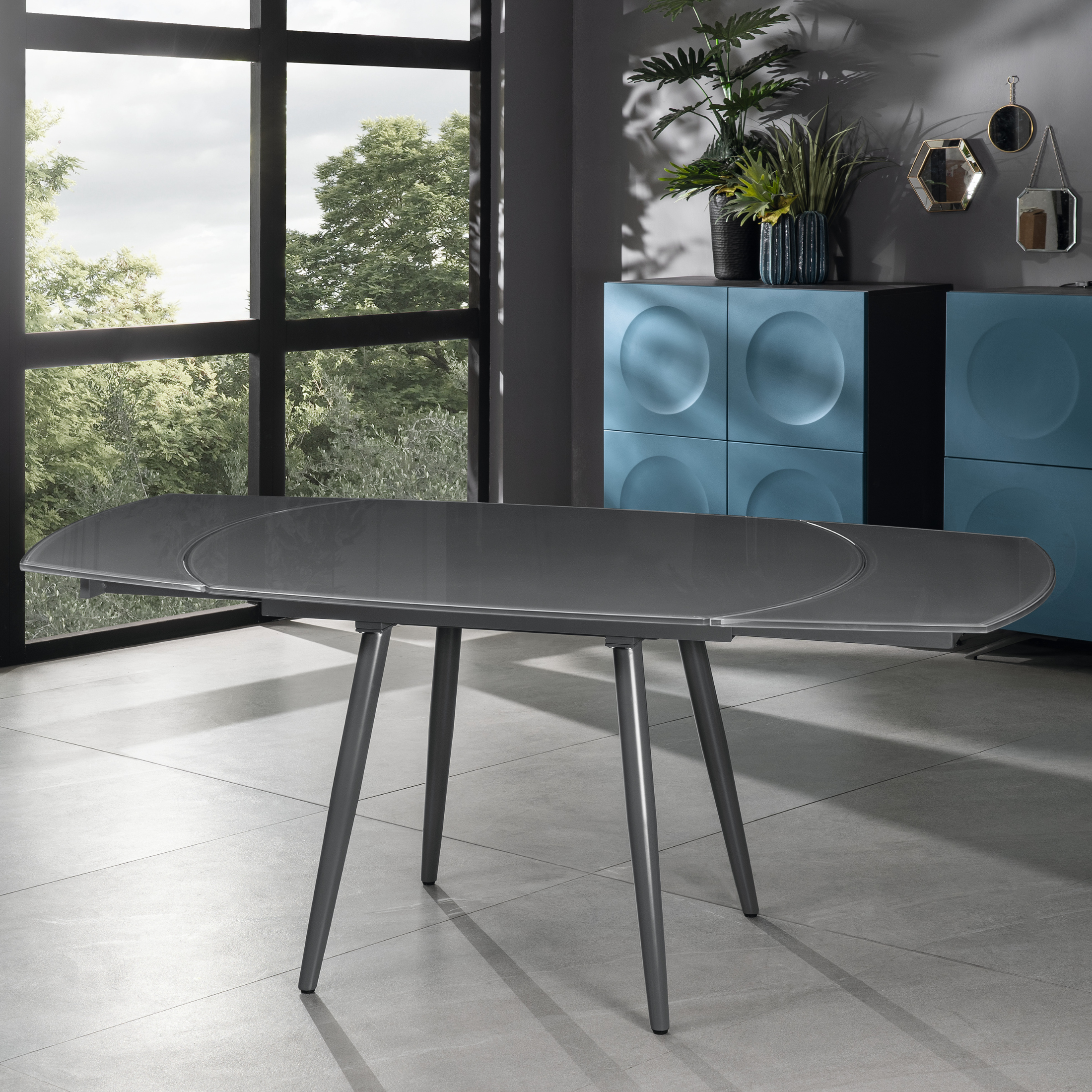 Extendable table in tempered glass "Giulietta" metal frame 120/180x90 cm 76h
