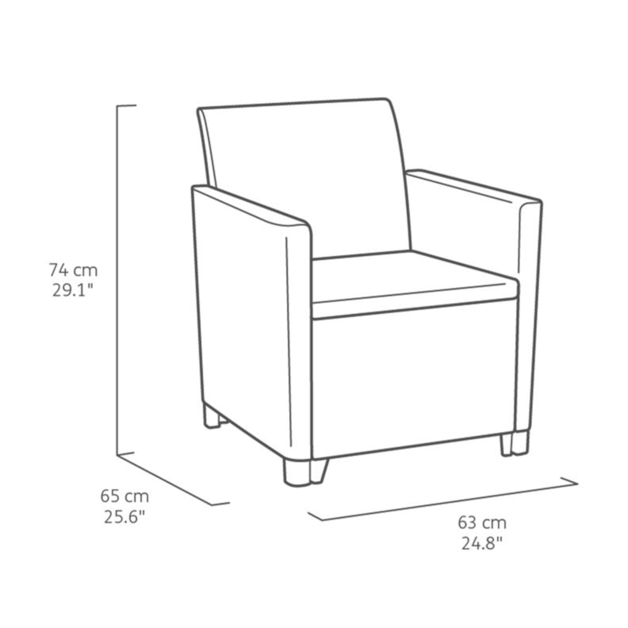 "Claire" resin garden lounge set with 2 armchairs and a storage table