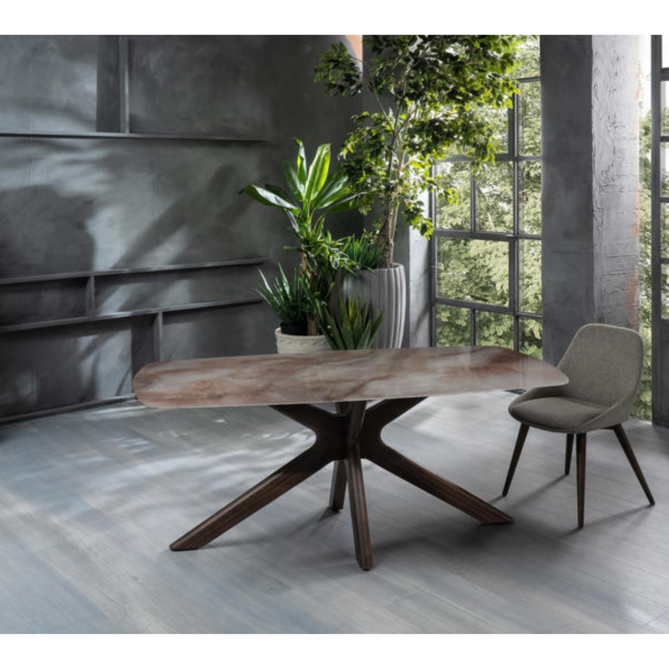 "Item" modern fixed ceramic living room table with marble effect