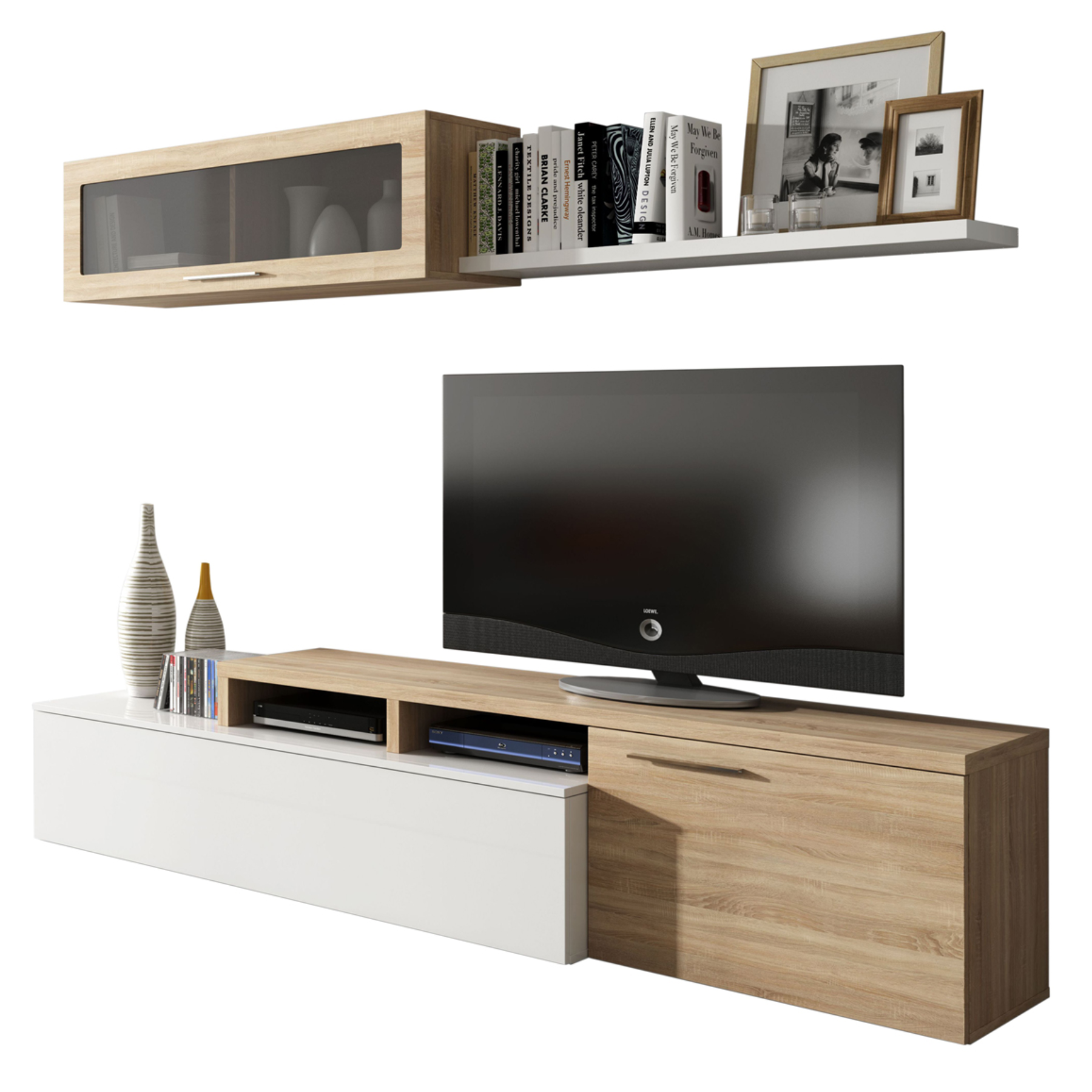 Parete attrezzata Nexus moderna da soggiorno bianco e rovere