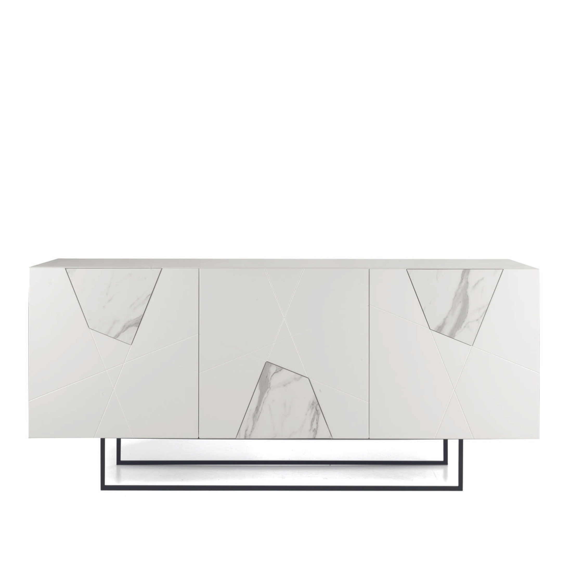 Modern 3-door "Adelaide" sideboard in wood with marble-effect glass inserts, 180x50 cm, 80 cm high