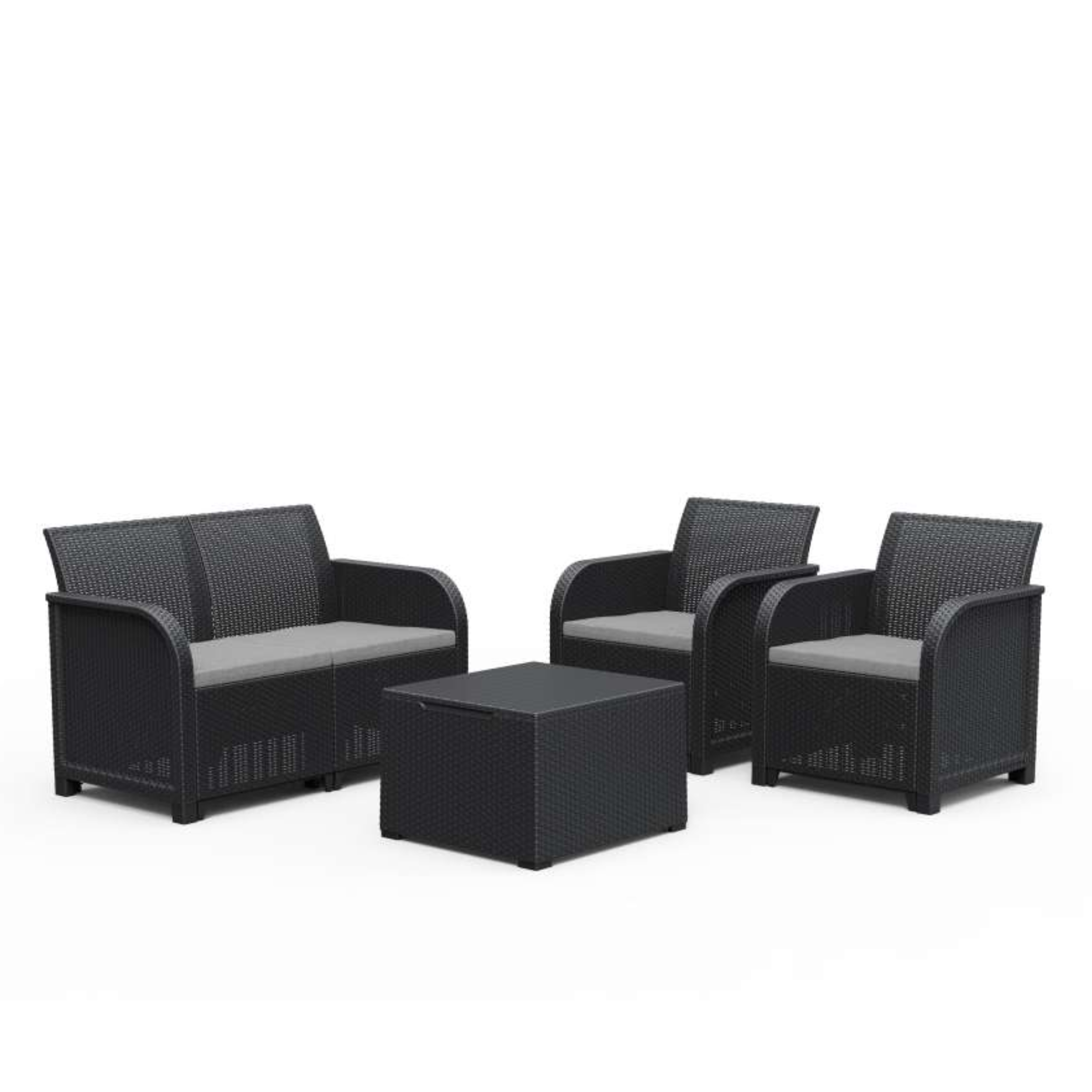 "Rosalie" rattan living room set with sofa, armchairs and storage table for the garden