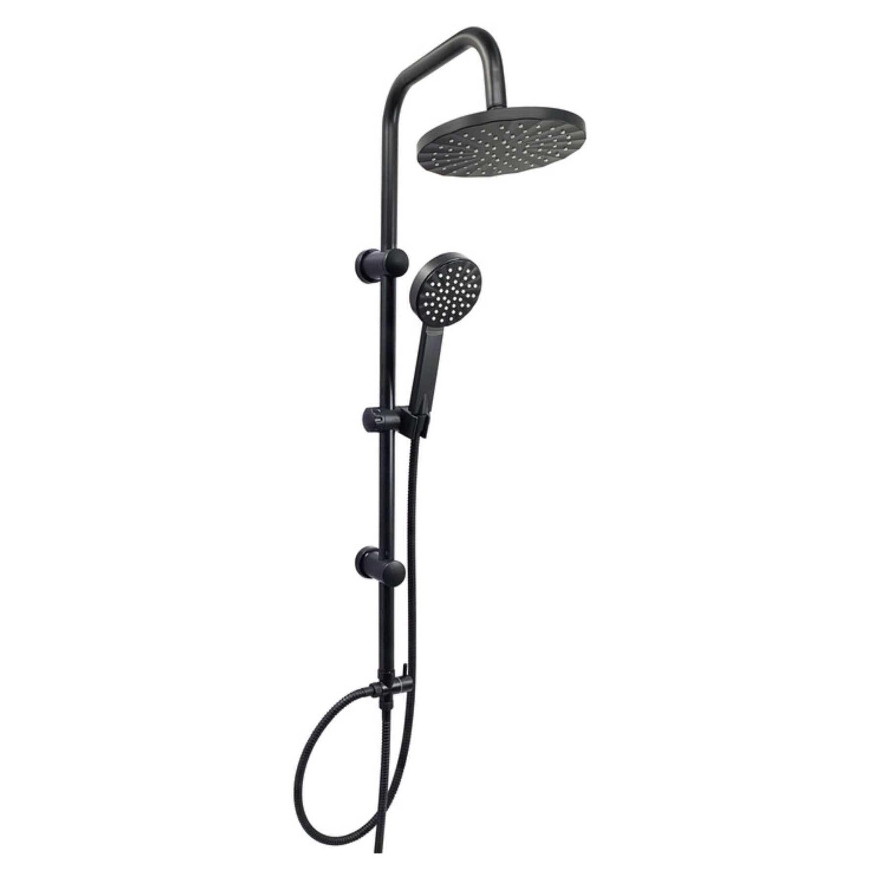 Adjustable matt black aluminium shower column with single jet hand shower and sliding rail