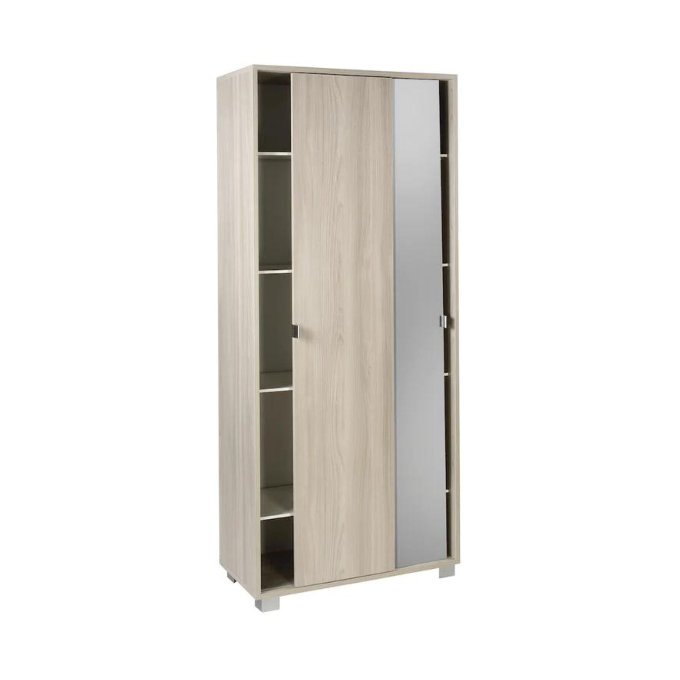 "Rebel" 2-door sliding wardrobe with wooden mirror, 8 shelves, 82x42 cm, 190 cm high