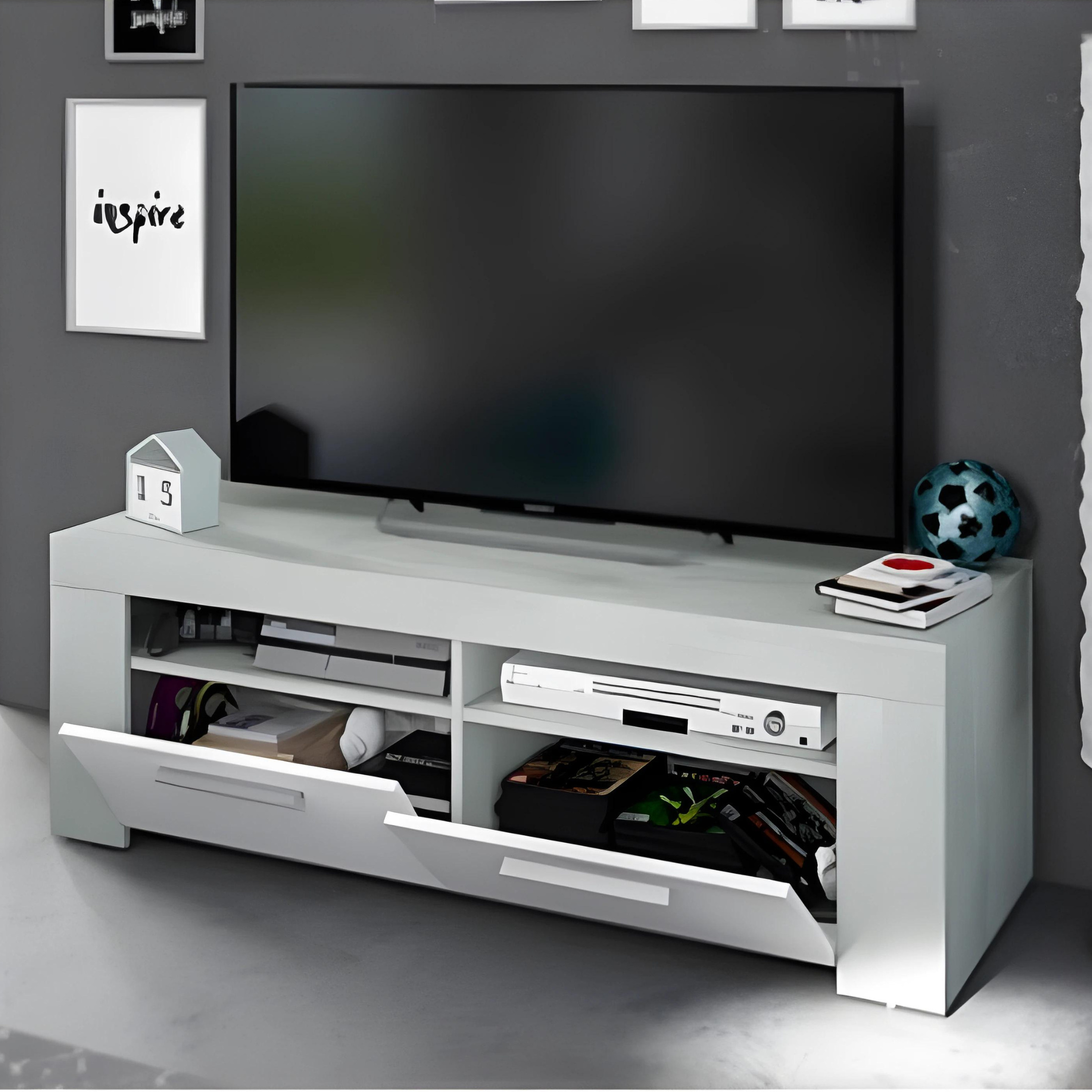 "Abit" TV stand in cement and white, 120x42 cm, 40 cm high
