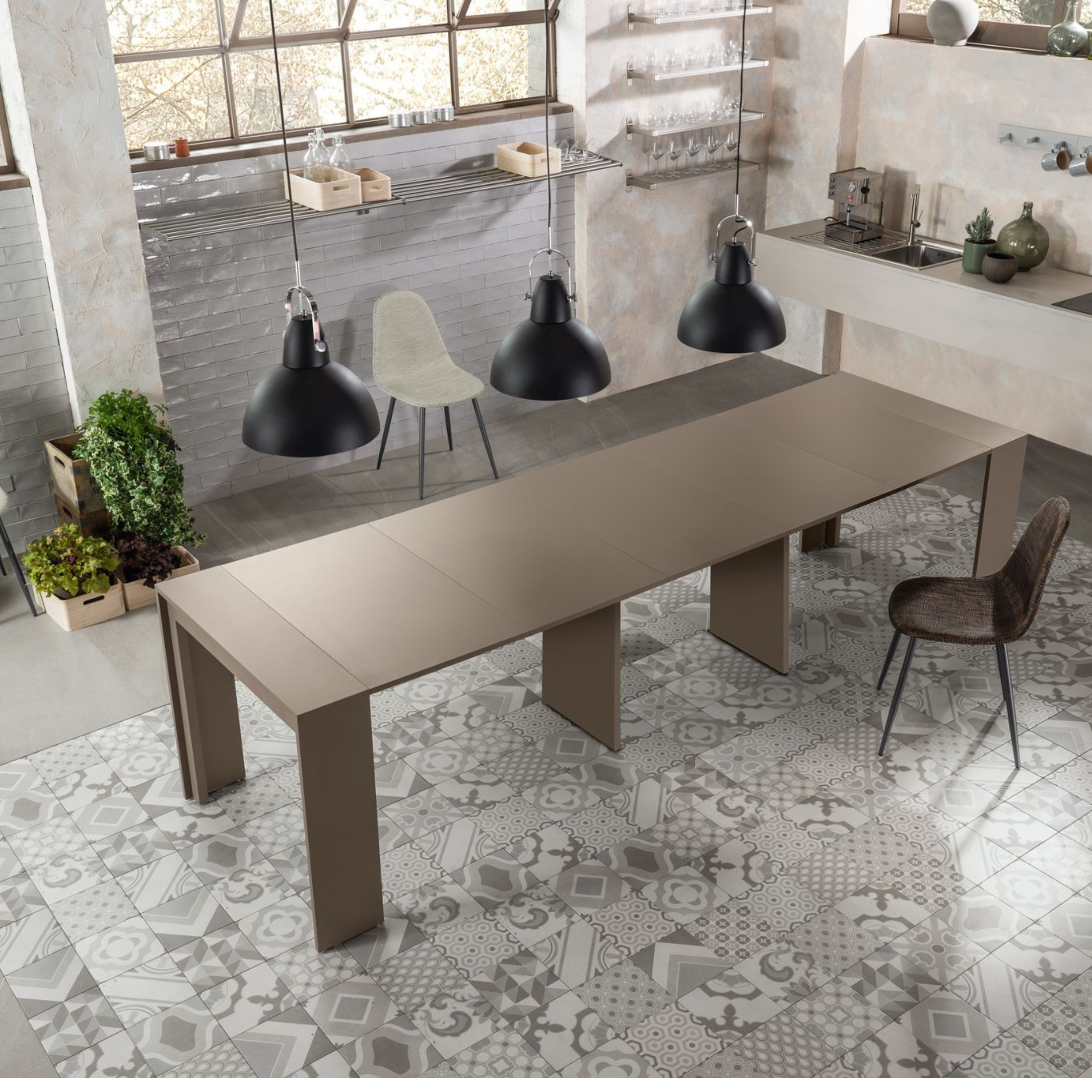 Extendable console table "Pinocchio" in lacquered wood 10 seats cm 43/302x90 76h