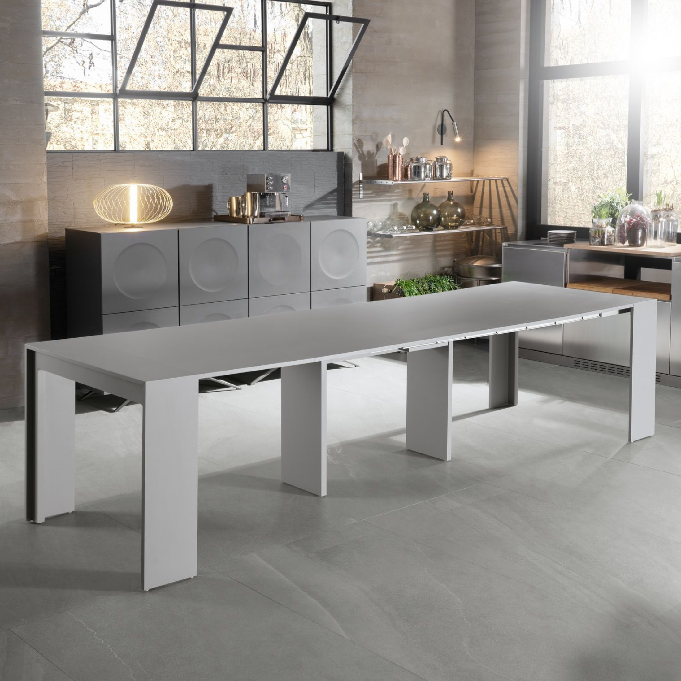 Extendable console table "Pinocchio" in lacquered wood 10 seats cm 43/302x90 76h