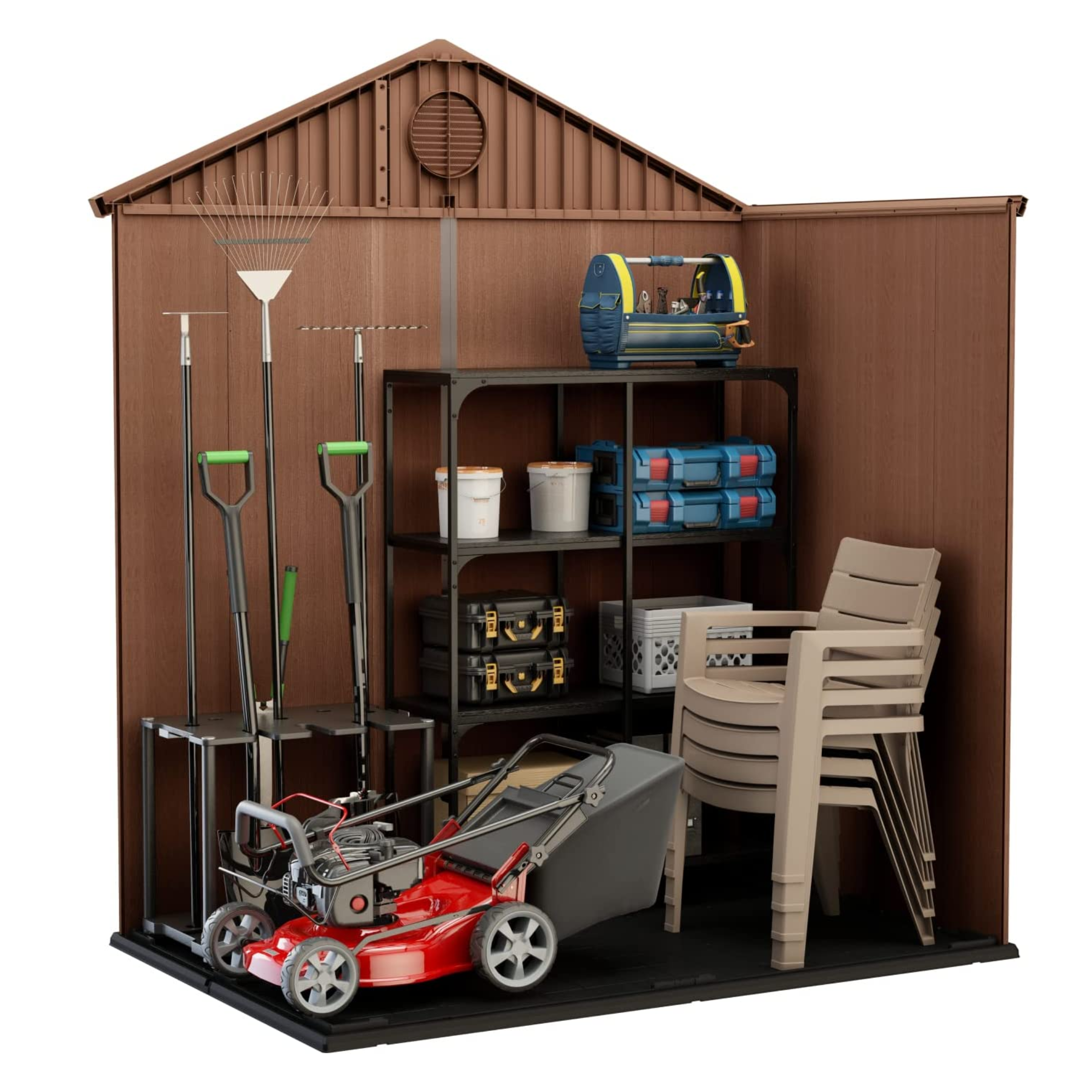 "Loto" 2-door brown wood-effect resin garden house with 2 windows