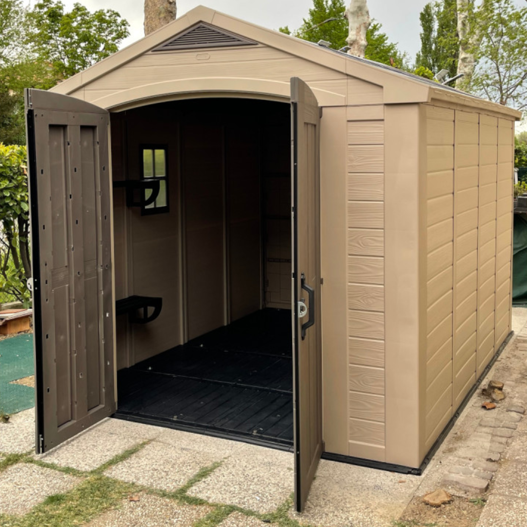 "Sunrise" resin garden shed with floor and internal shelves