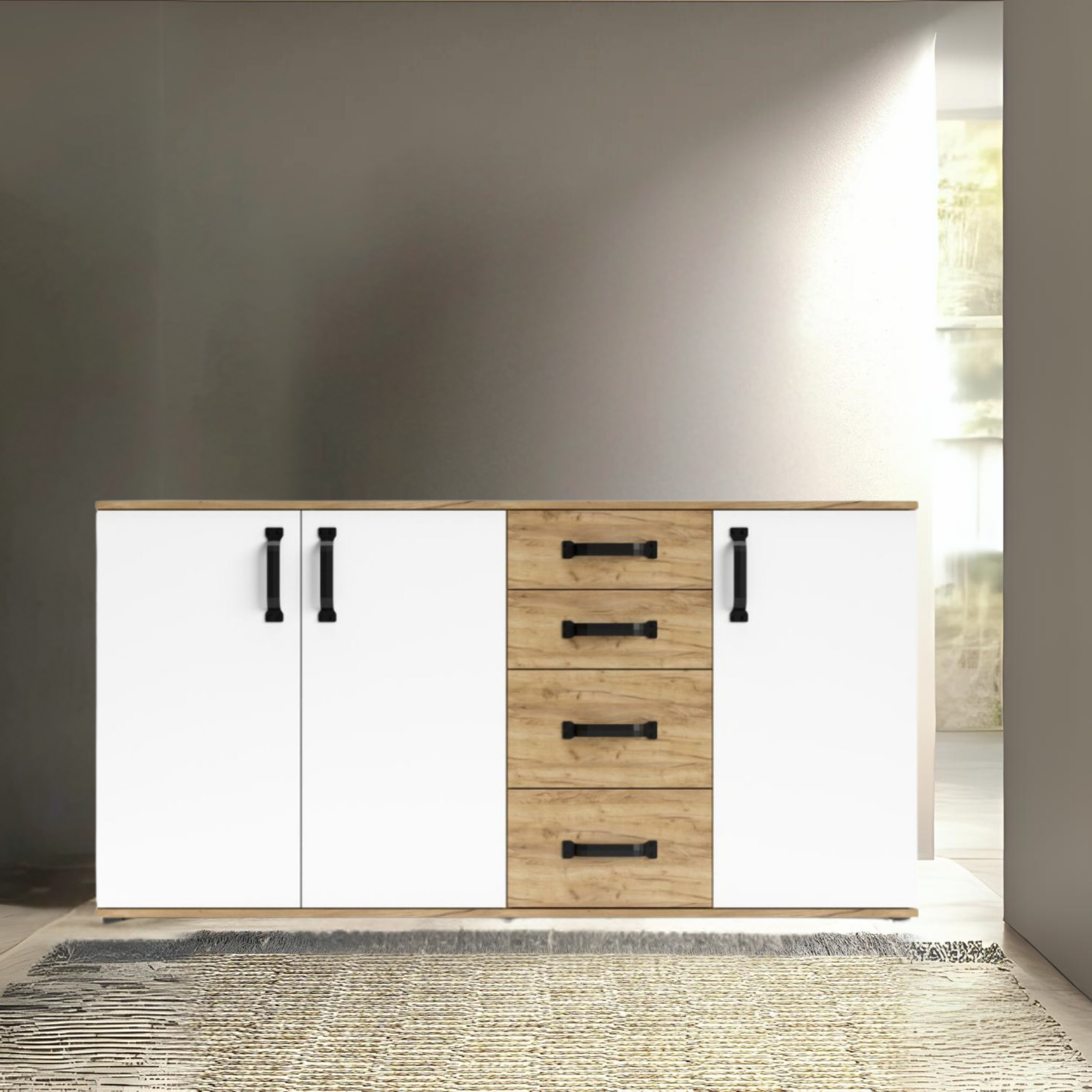 "Quadro" living room furniture set in oak and modern white