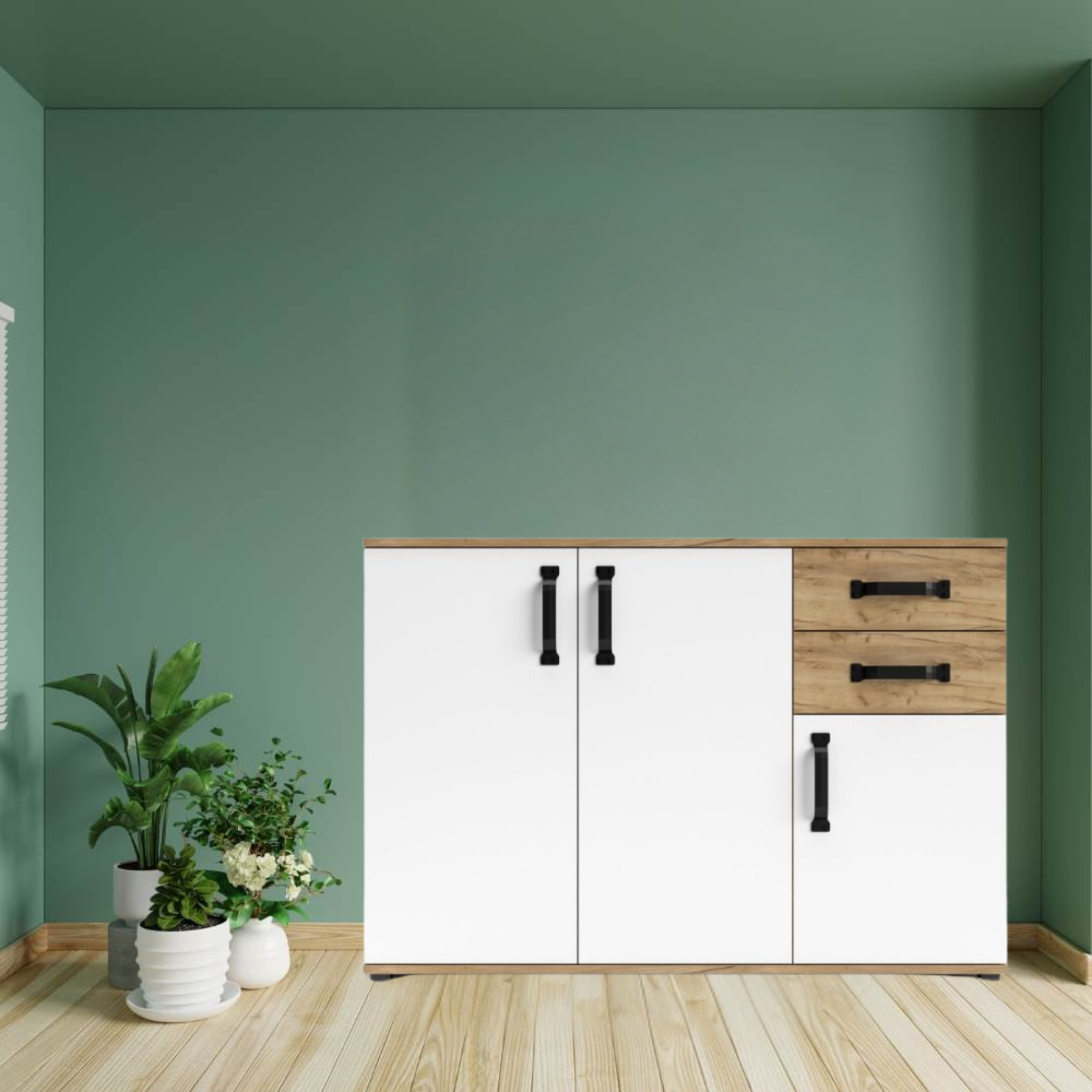 "Quadro" living room furniture set in oak and modern white