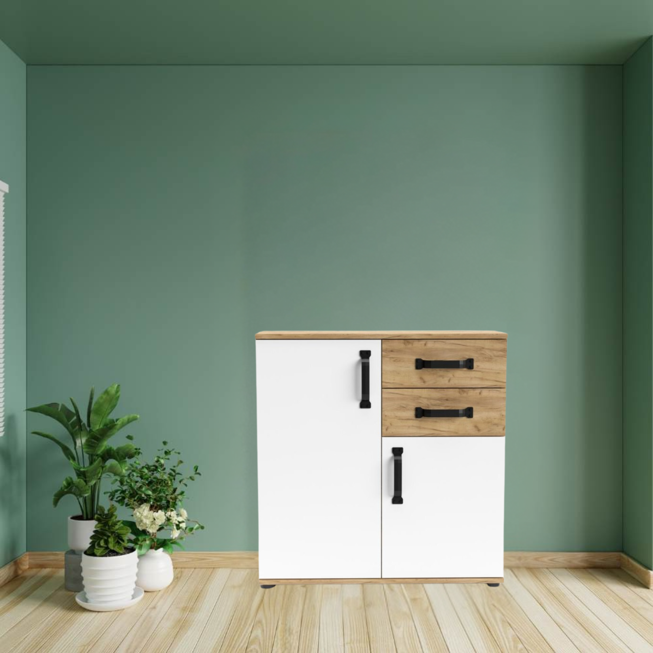 "Quadro" living room furniture set in oak and modern white