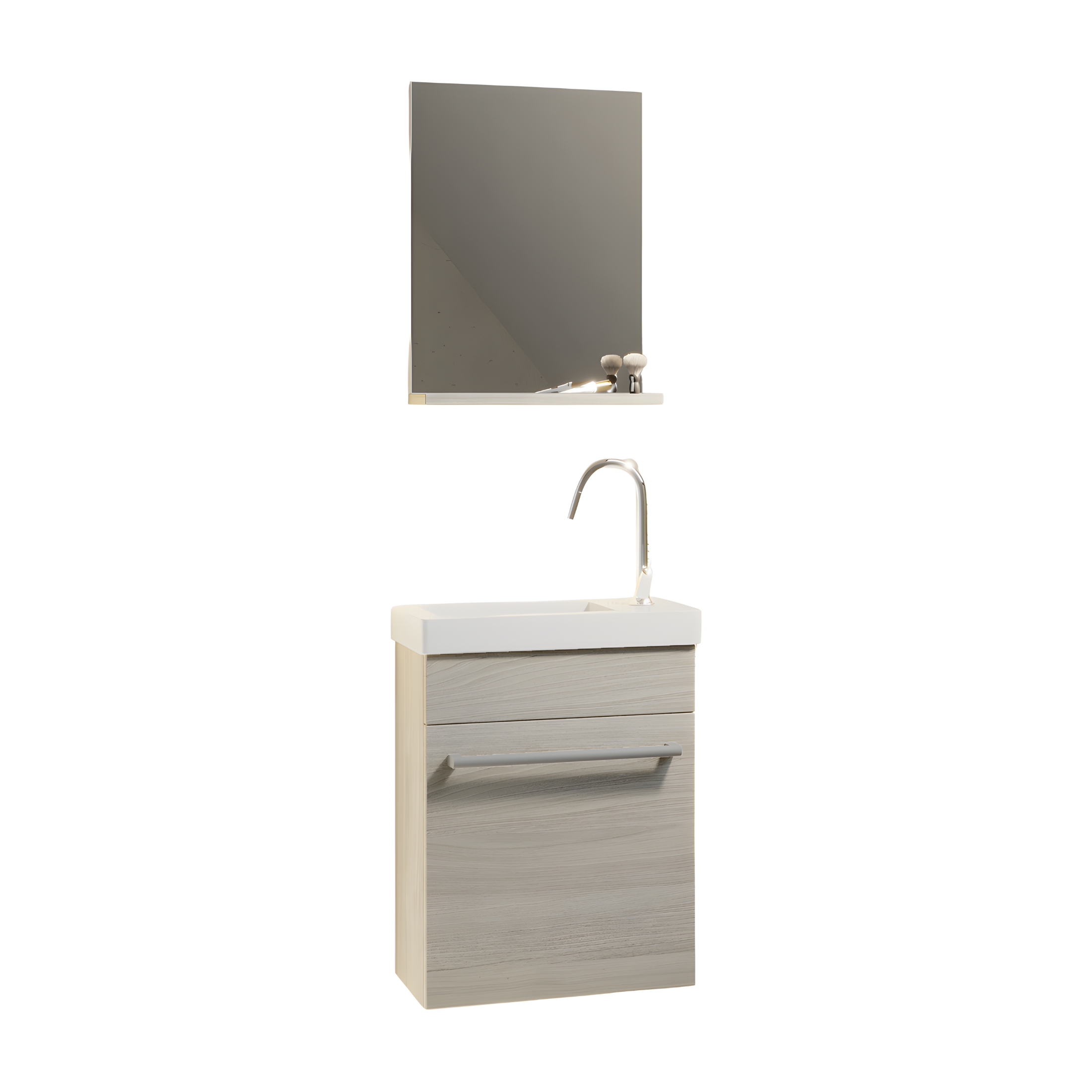 "Kalua" wall-hung bathroom cabinet with integrated ceramic sink and mirror with shelf, 42x23 cm, 105h