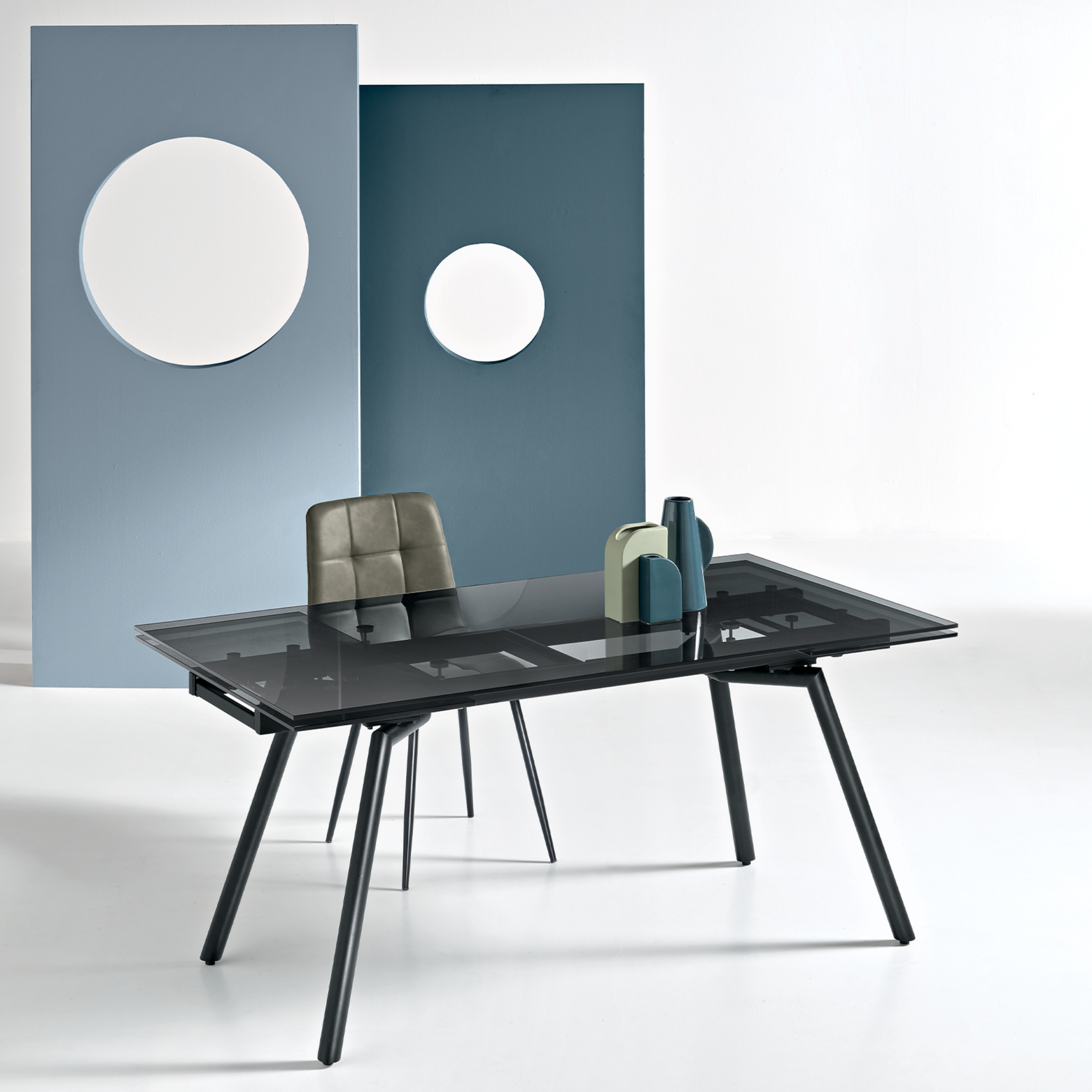 Extendable table "Rhea" with two extensions and glass top cm 160/240x90 76h