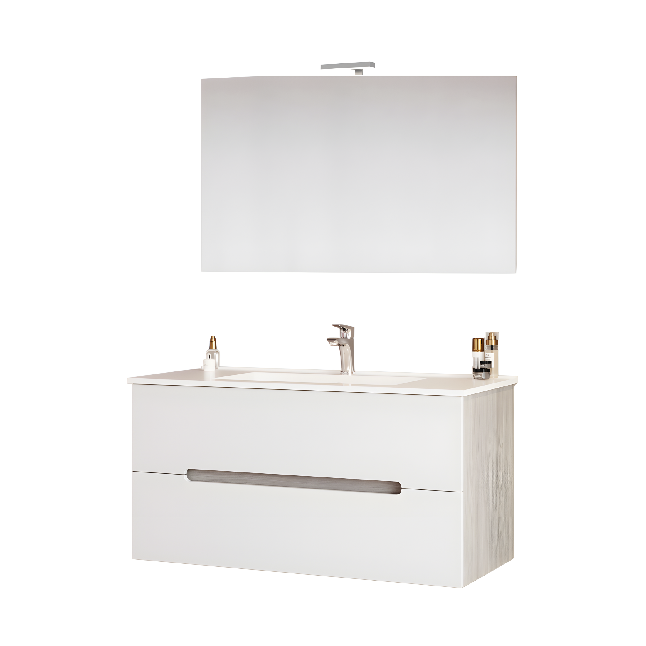 "Rhovan" bathroom cabinet with base, sink and LED mirror