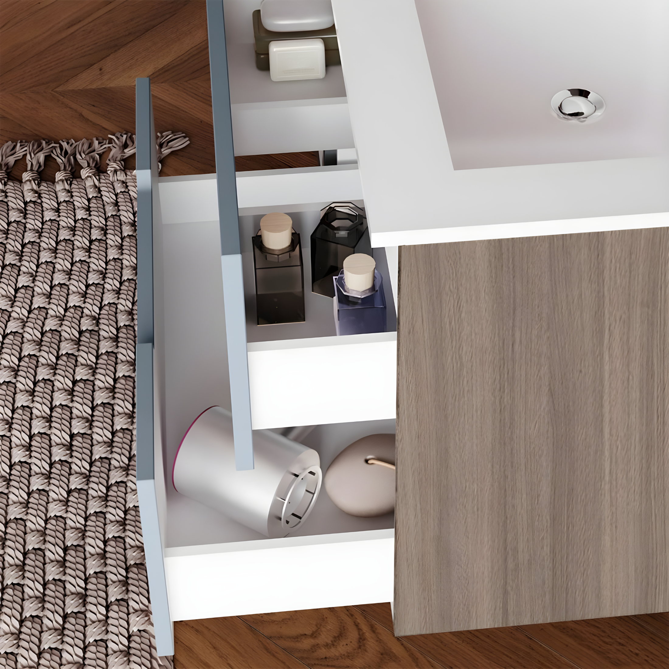 "Rhovan" bathroom cabinet with base, sink and LED mirror