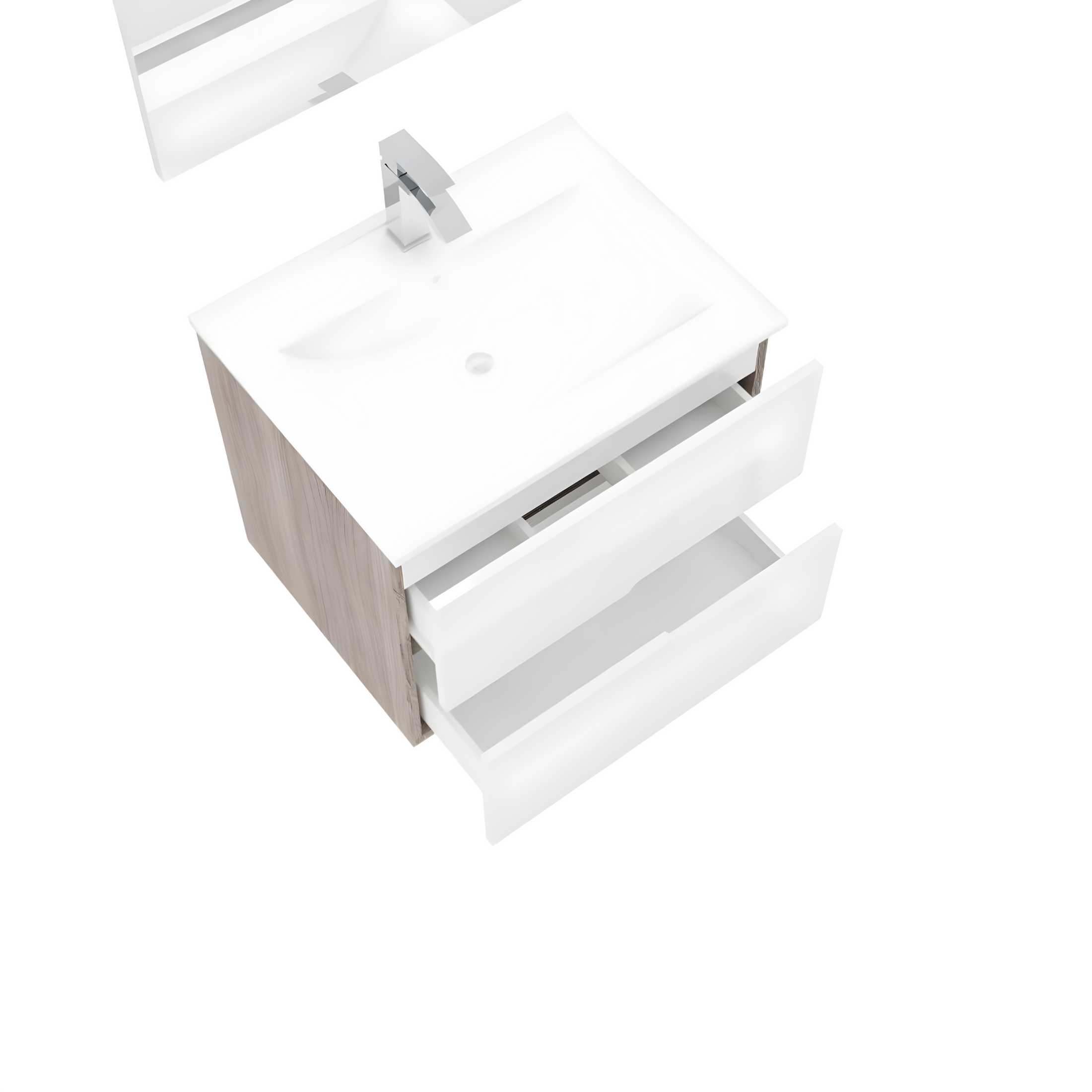 "Sara" modern wall-hung wooden bathroom cabinet with 2 sink drawers and LED mirror