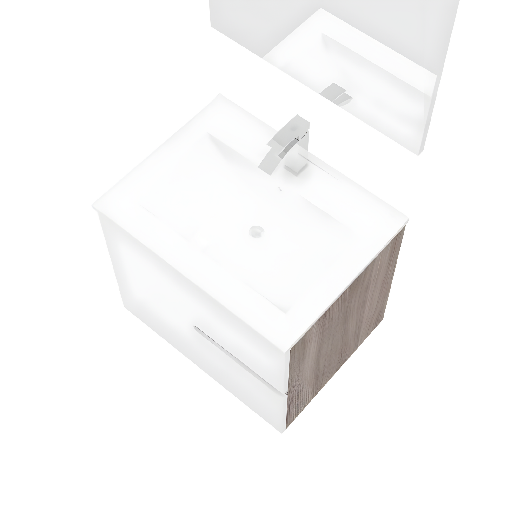 "Sara" modern wall-hung wooden bathroom cabinet with 2 sink drawers and LED mirror