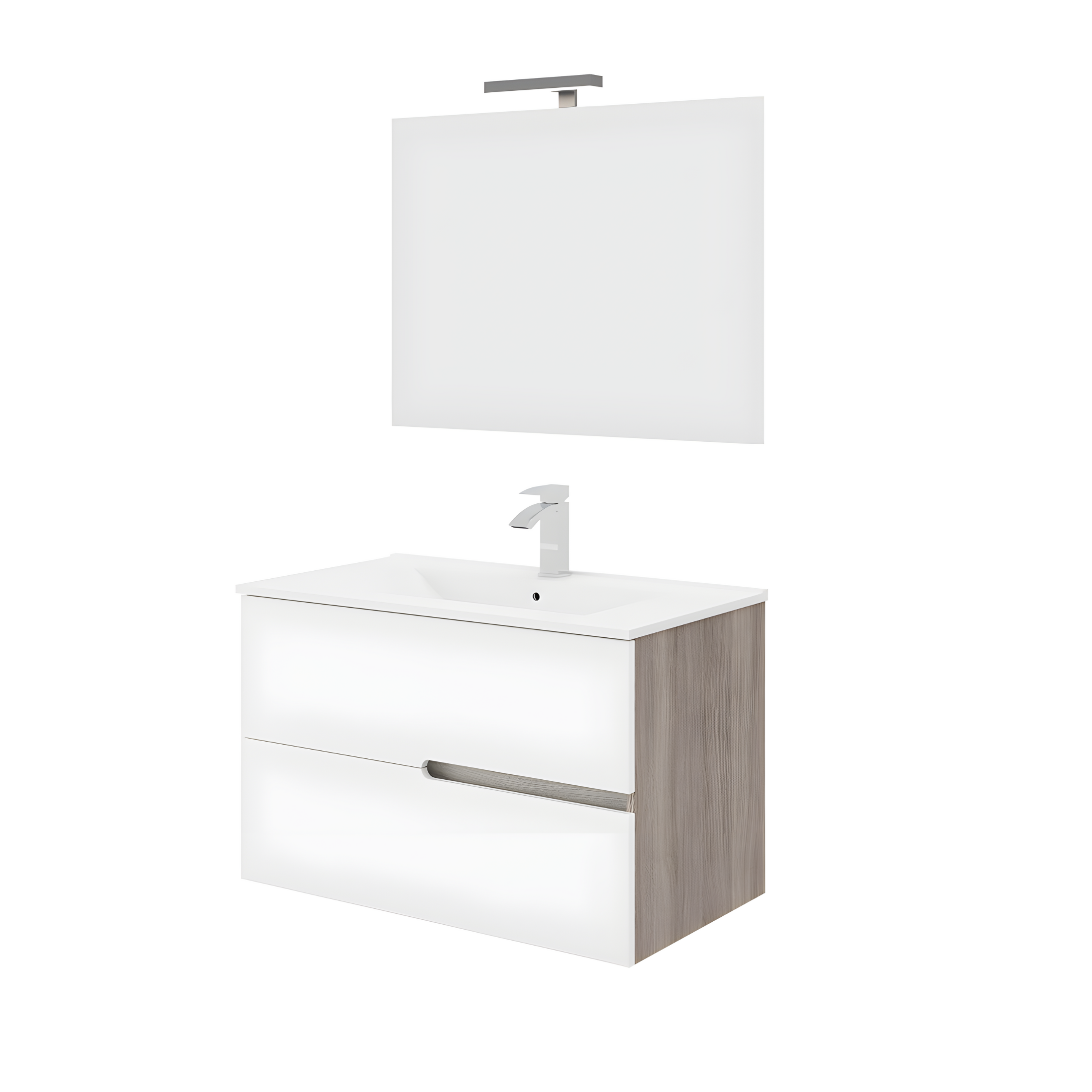 "Sara" modern wall-hung wooden bathroom cabinet with 2 sink drawers and LED mirror