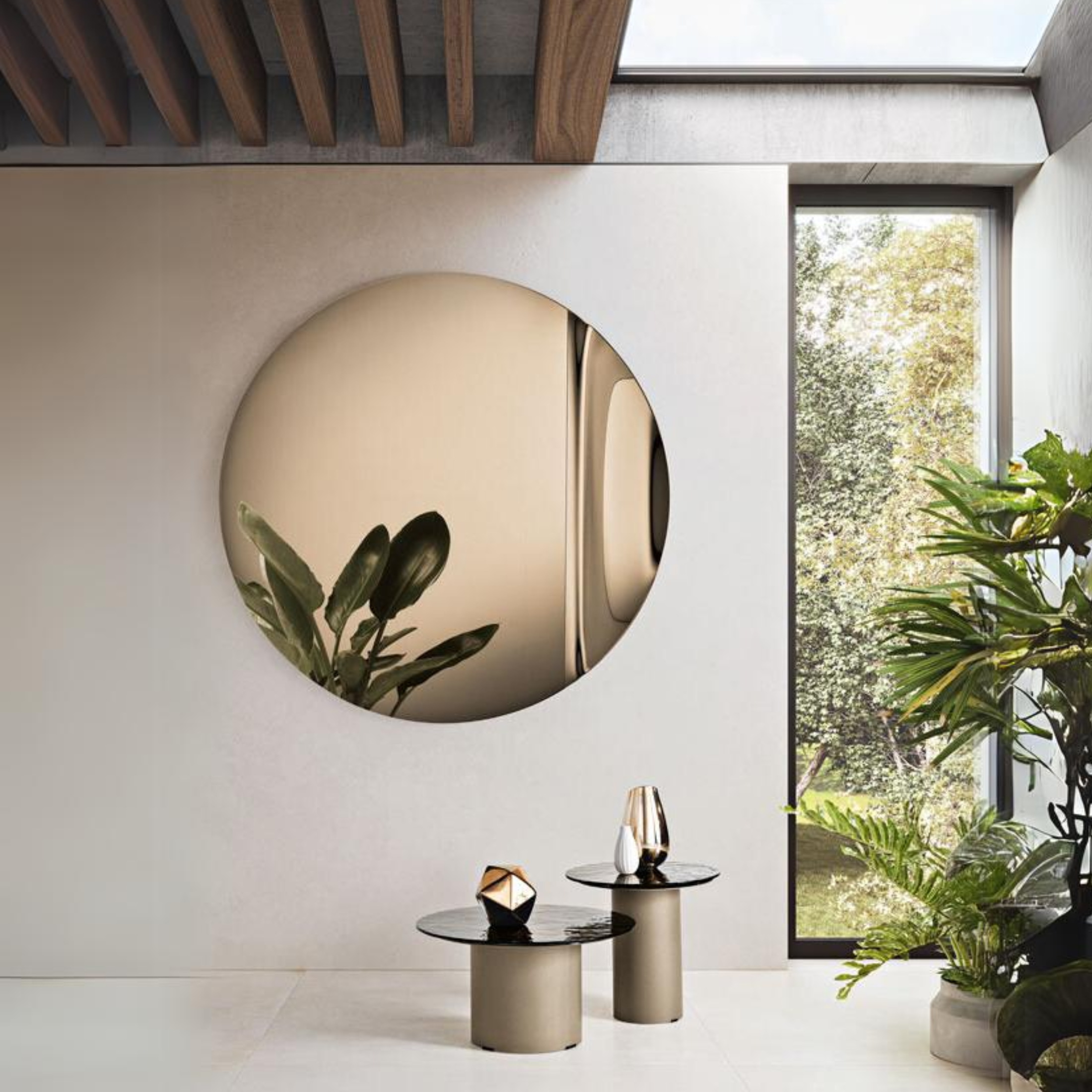 Specchio moderno tondo "Dante" per soggiorno senza cornice da parete