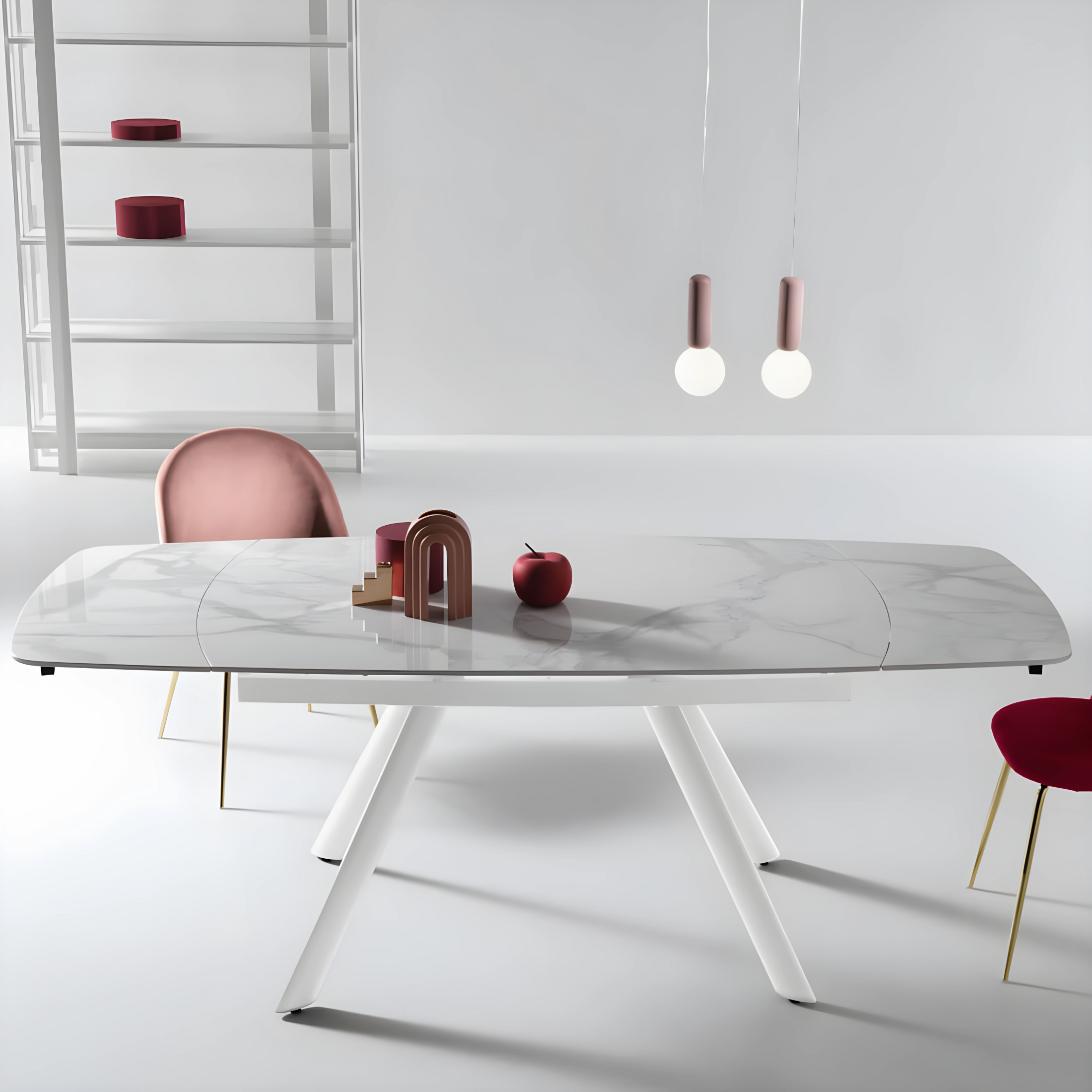 Extendable "Igor" table with marble-effect stone top, 140x90 cm, 76 cm high