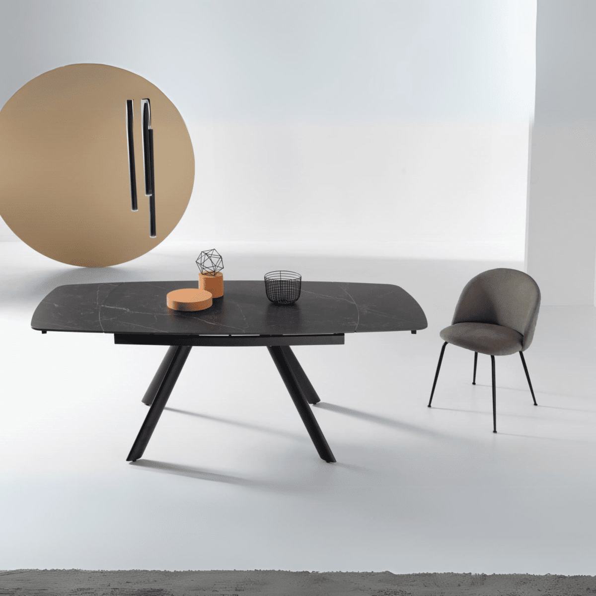 Tavolo allungabile "Igor" con piano in pietra effetto marmo cm 140x90 76h - MondoViro