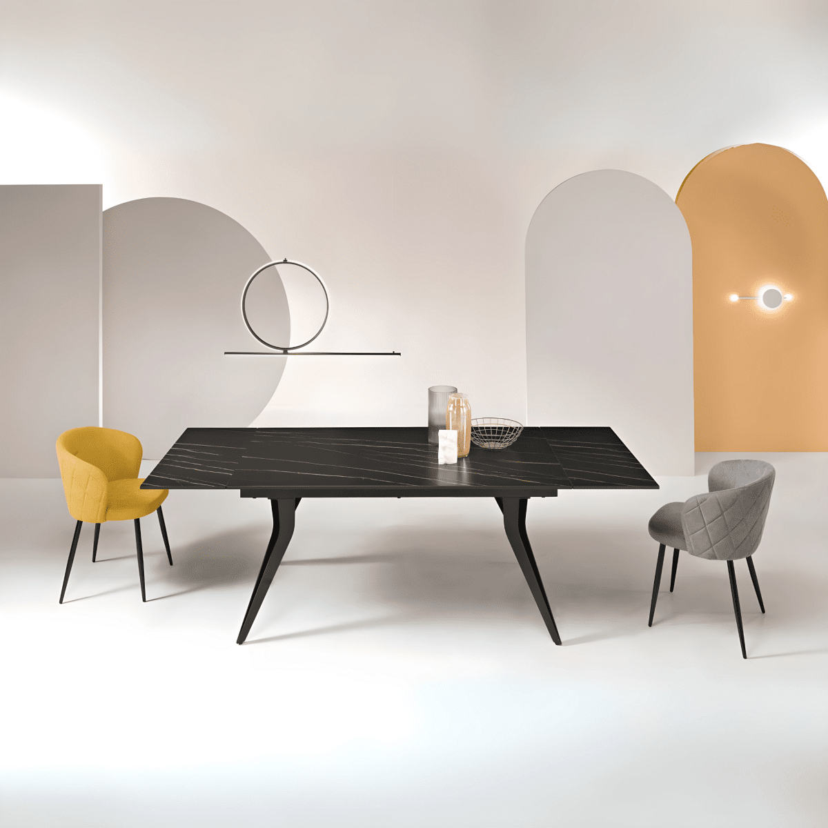 Tavolo allungabile "Artico" con piano in pietra effetto marmo cm 160x90 75h - MondoViro