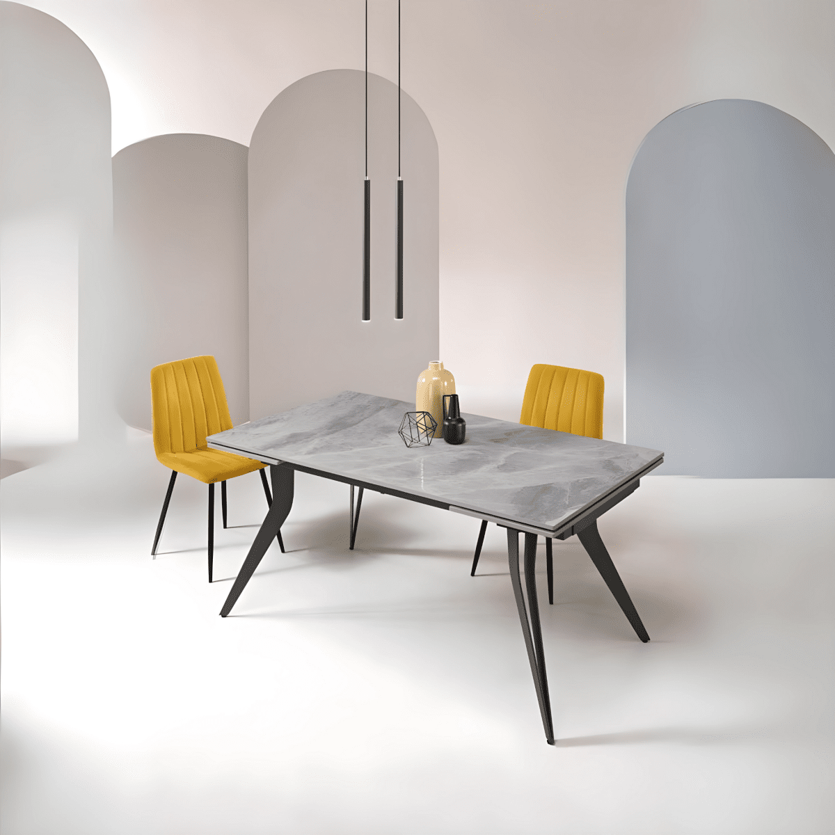 Tavolo allungabile "Artico" con piano in pietra effetto marmo cm 160x90 75h - MondoViro