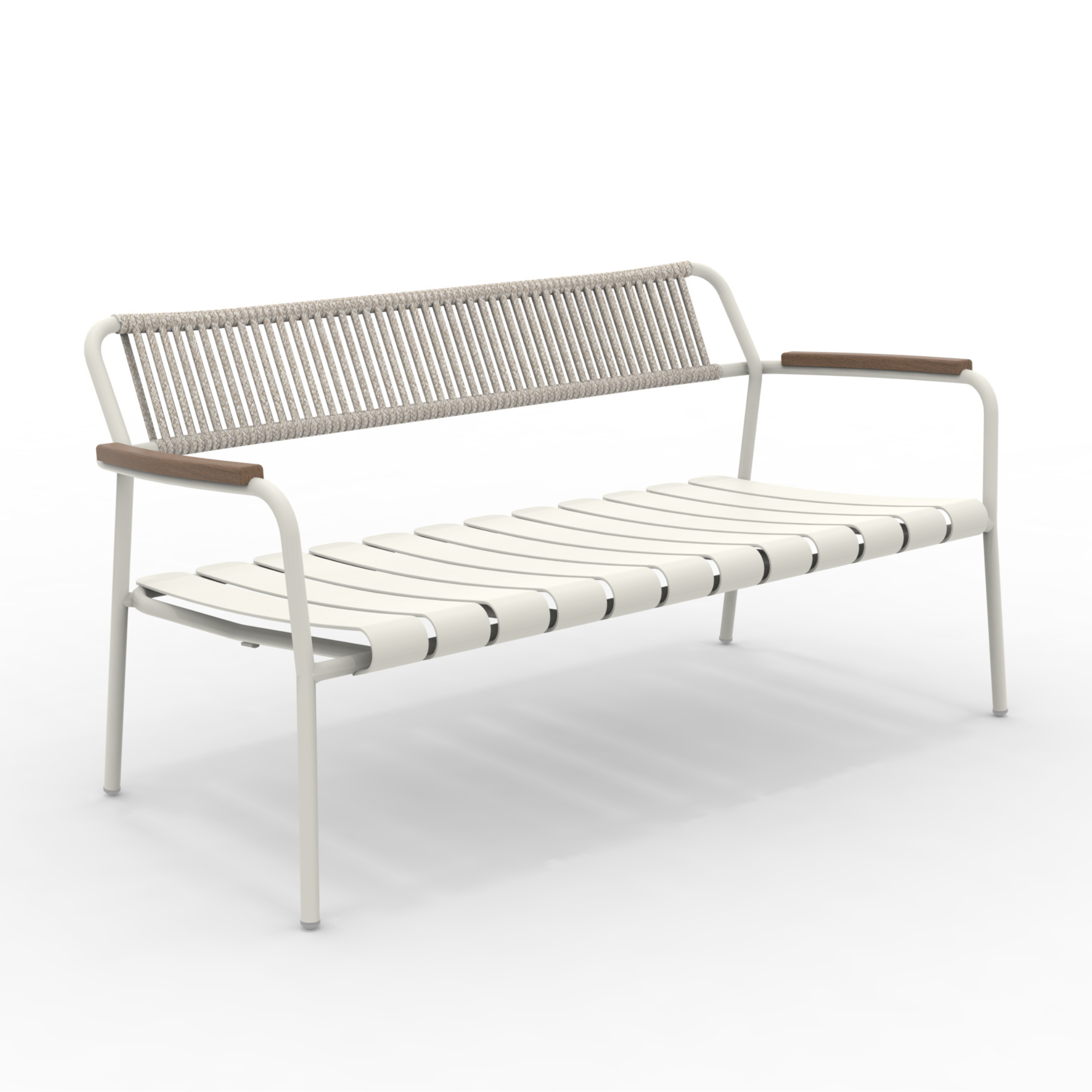 "Verdea Rope" lounge bench with rope backrest, garden sofa, 148x70 cm, 74h