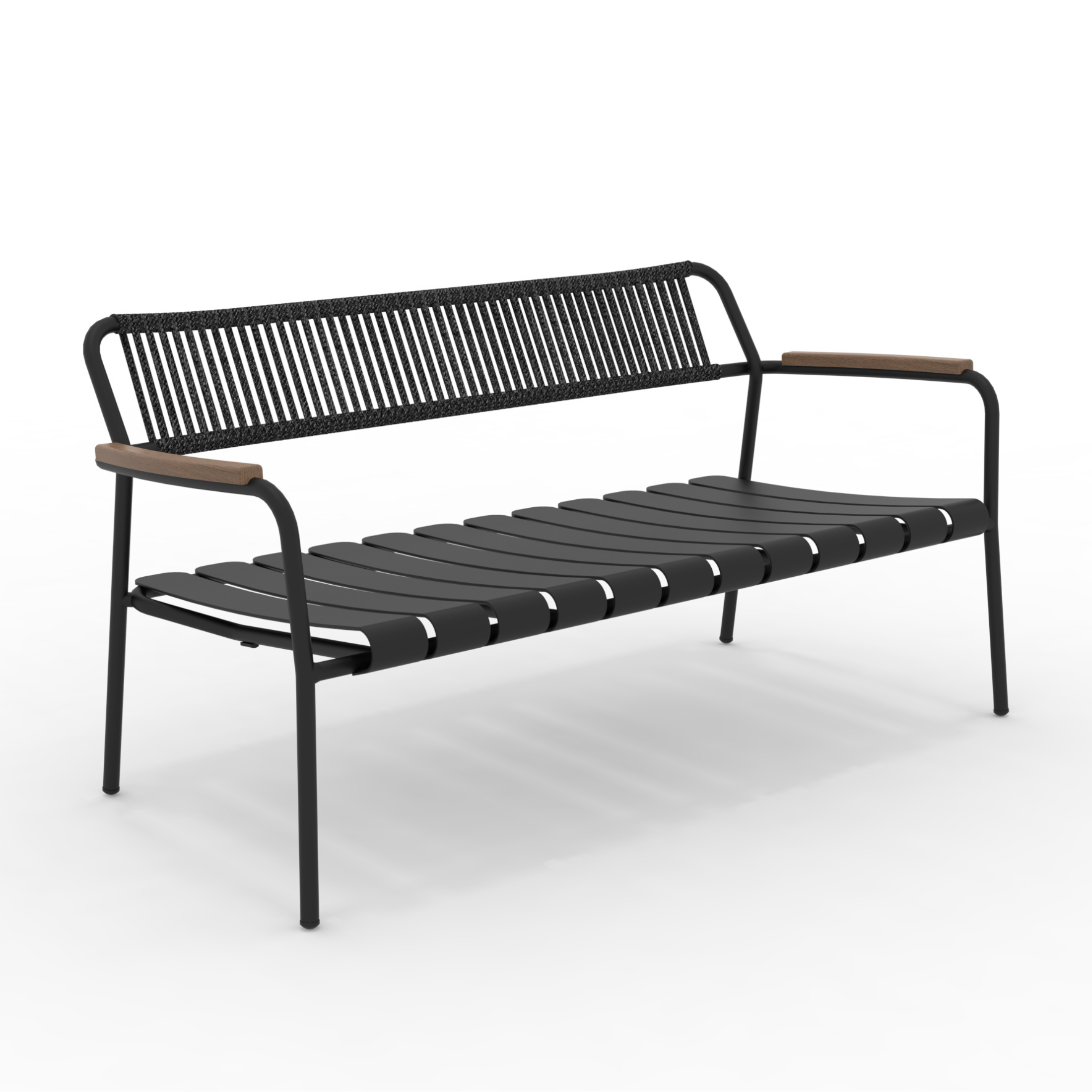 "Verdea Rope" lounge bench with rope backrest, garden sofa, 148x70 cm, 74h