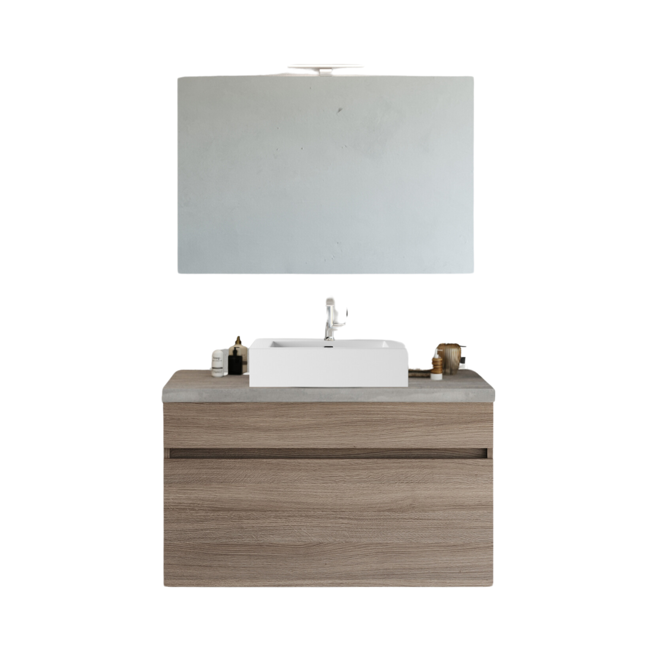 "Velira1" modern wall-hung wooden bathroom cabinet with LED mirror and top