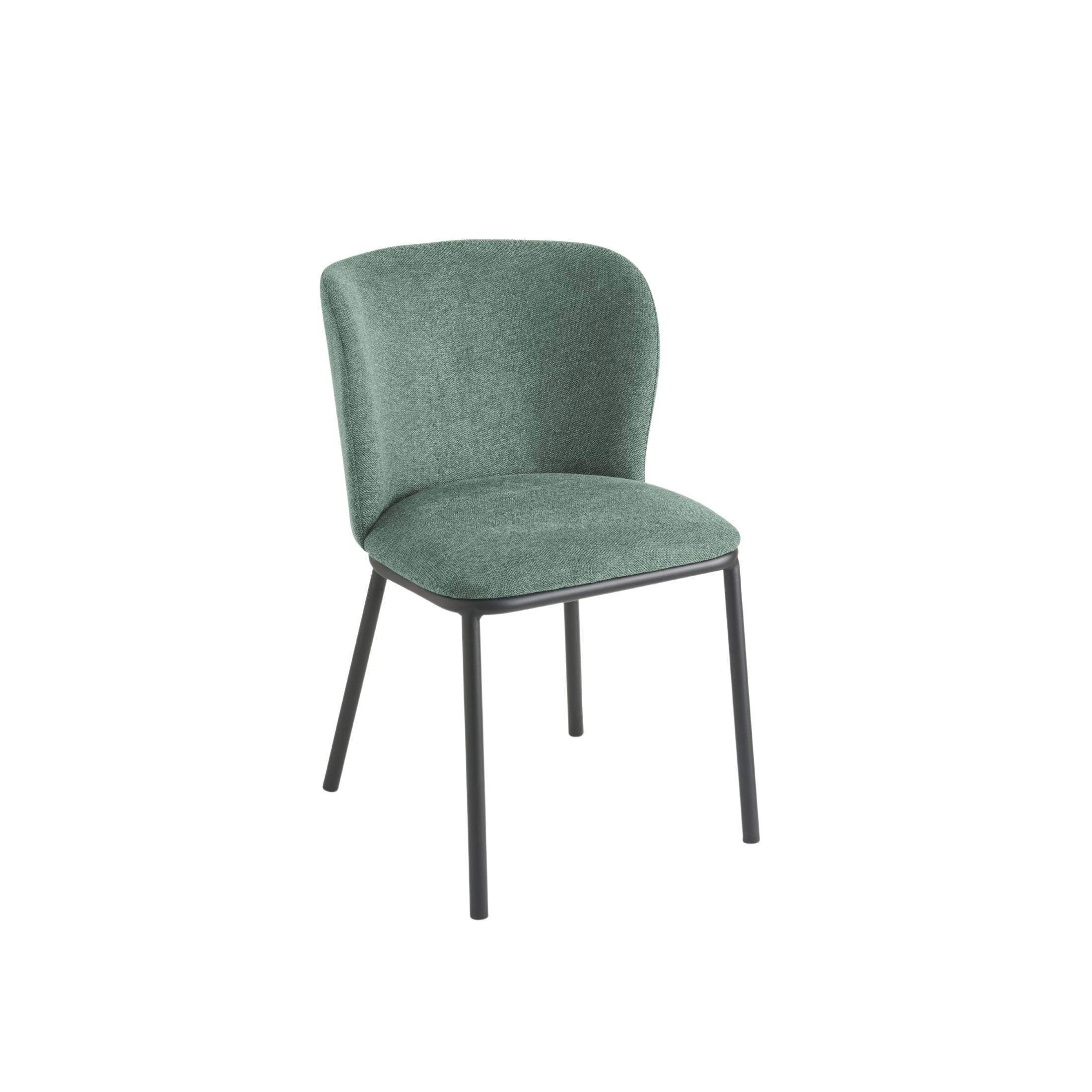 Set of "Riva" dining chairs in padded fabric with metal frame, 52x57 cm, 80 cm high.