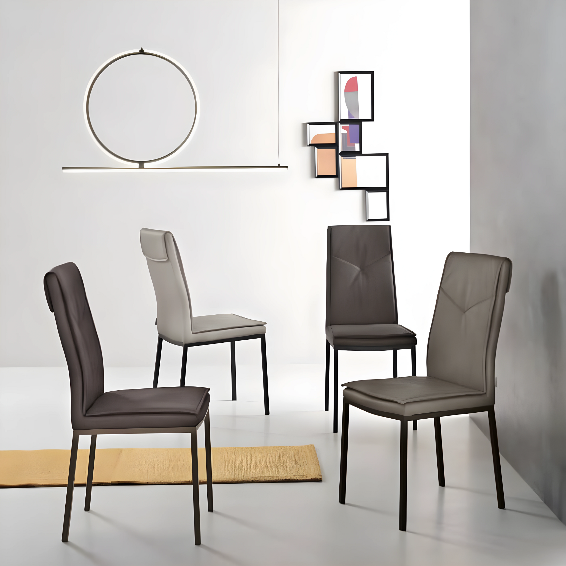 Set of "Giselle" dining chairs in eco-leather with metal base, 42x60 cm, 100 cm high.