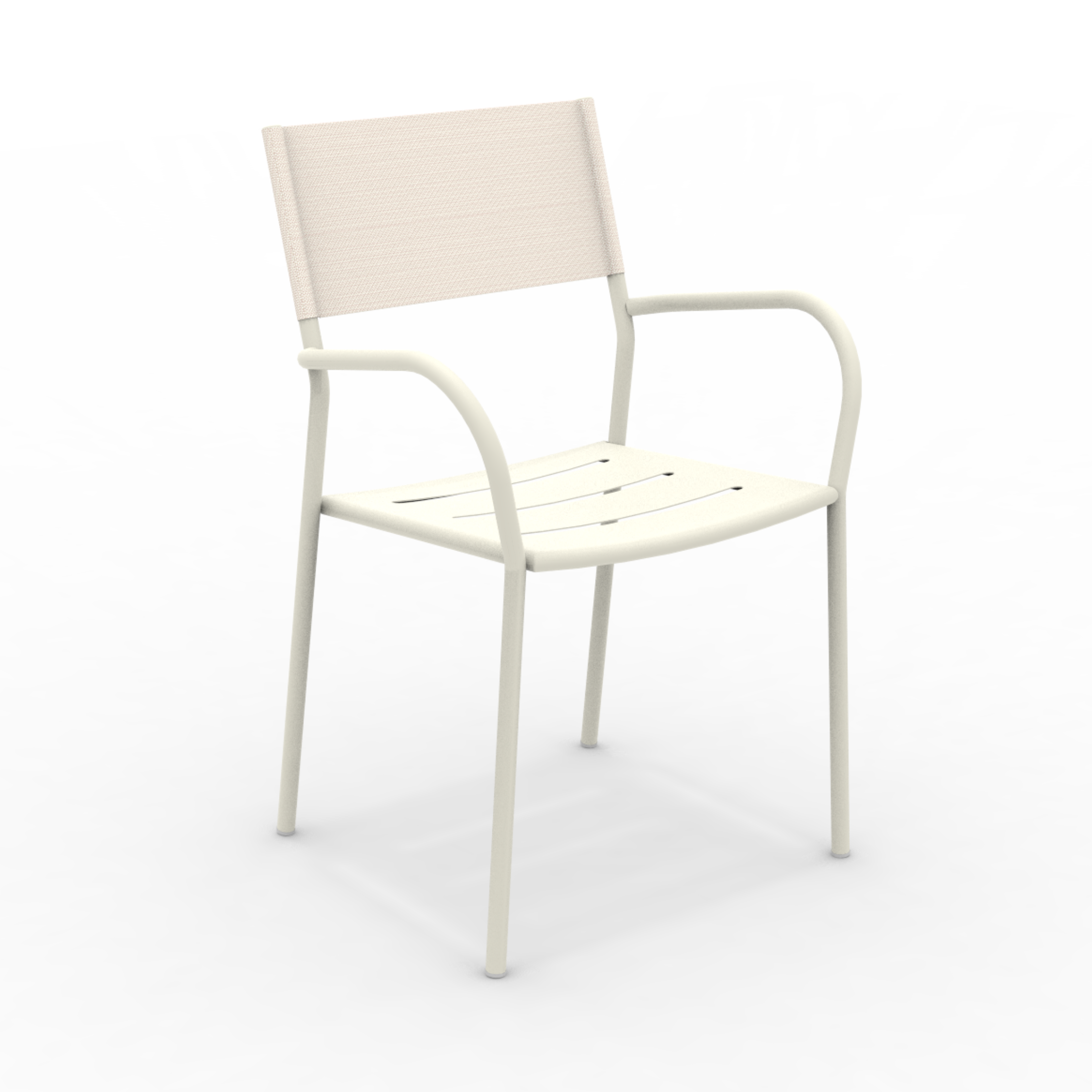 Set of "Vera" stackable garden chairs in metal and backrest in fabric, 56x50 cm, 86h