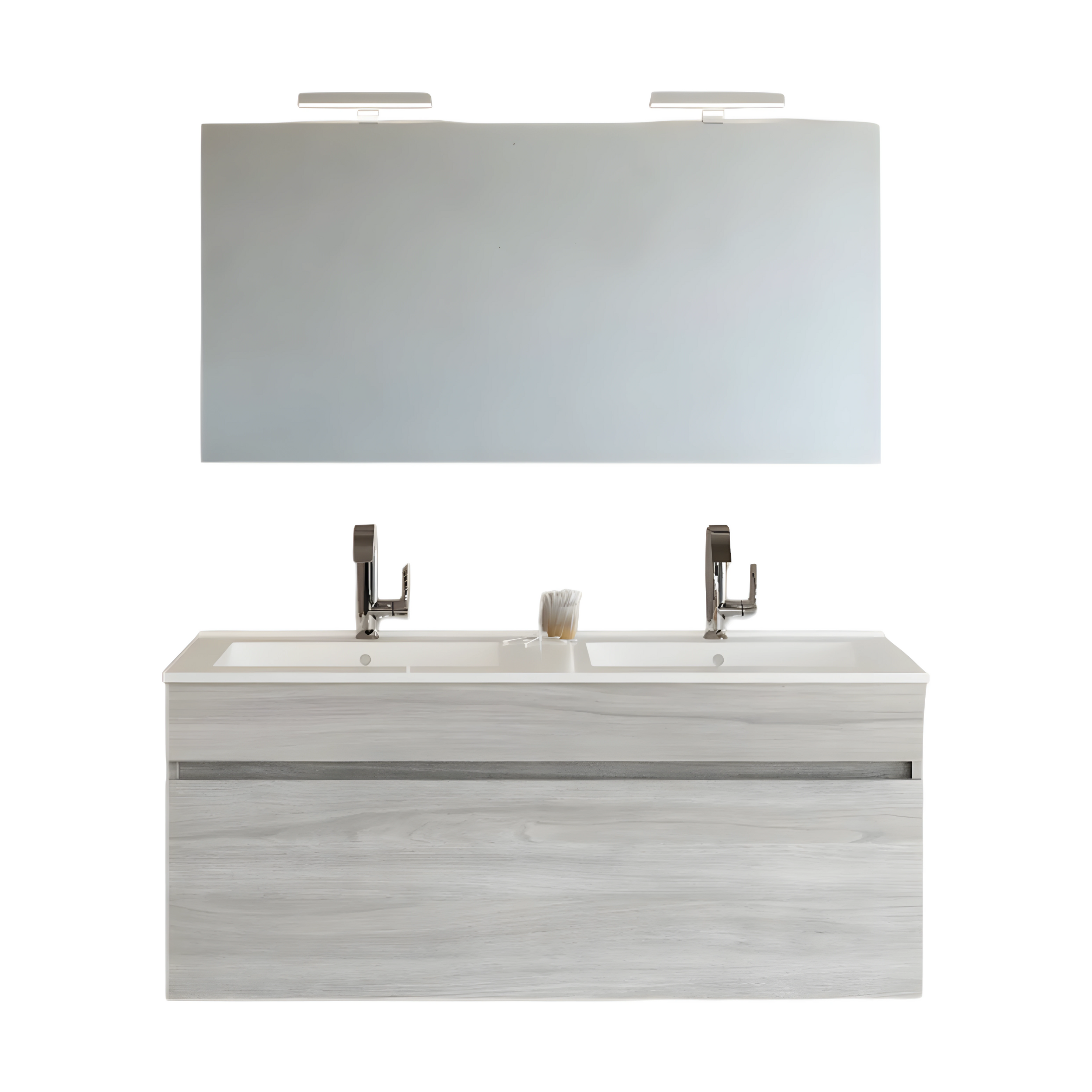 Modern wall-hung bathroom cabinet "Velira" with integrated sink and LED mirror