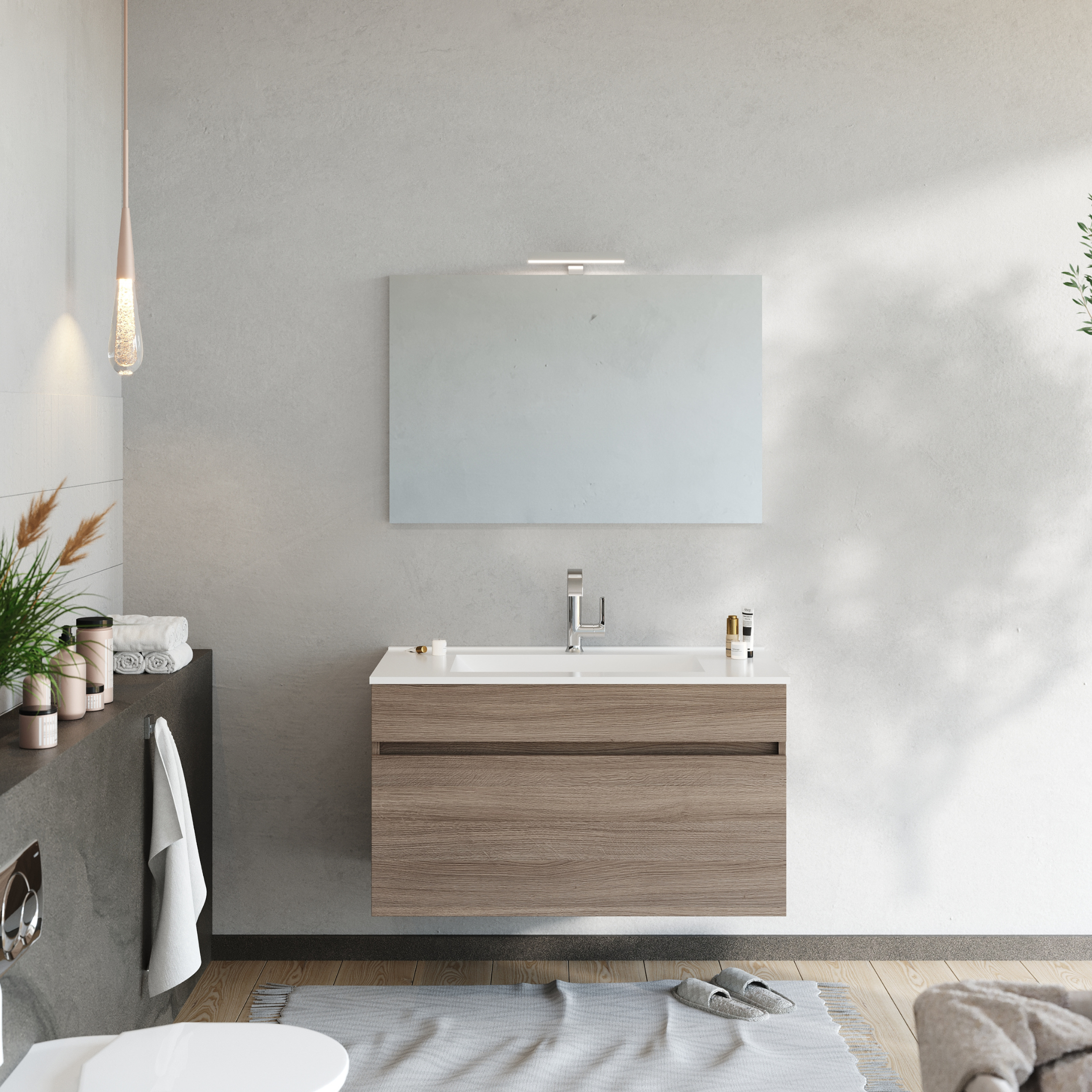 Modern wall-hung bathroom cabinet "Velira" with integrated sink and LED mirror