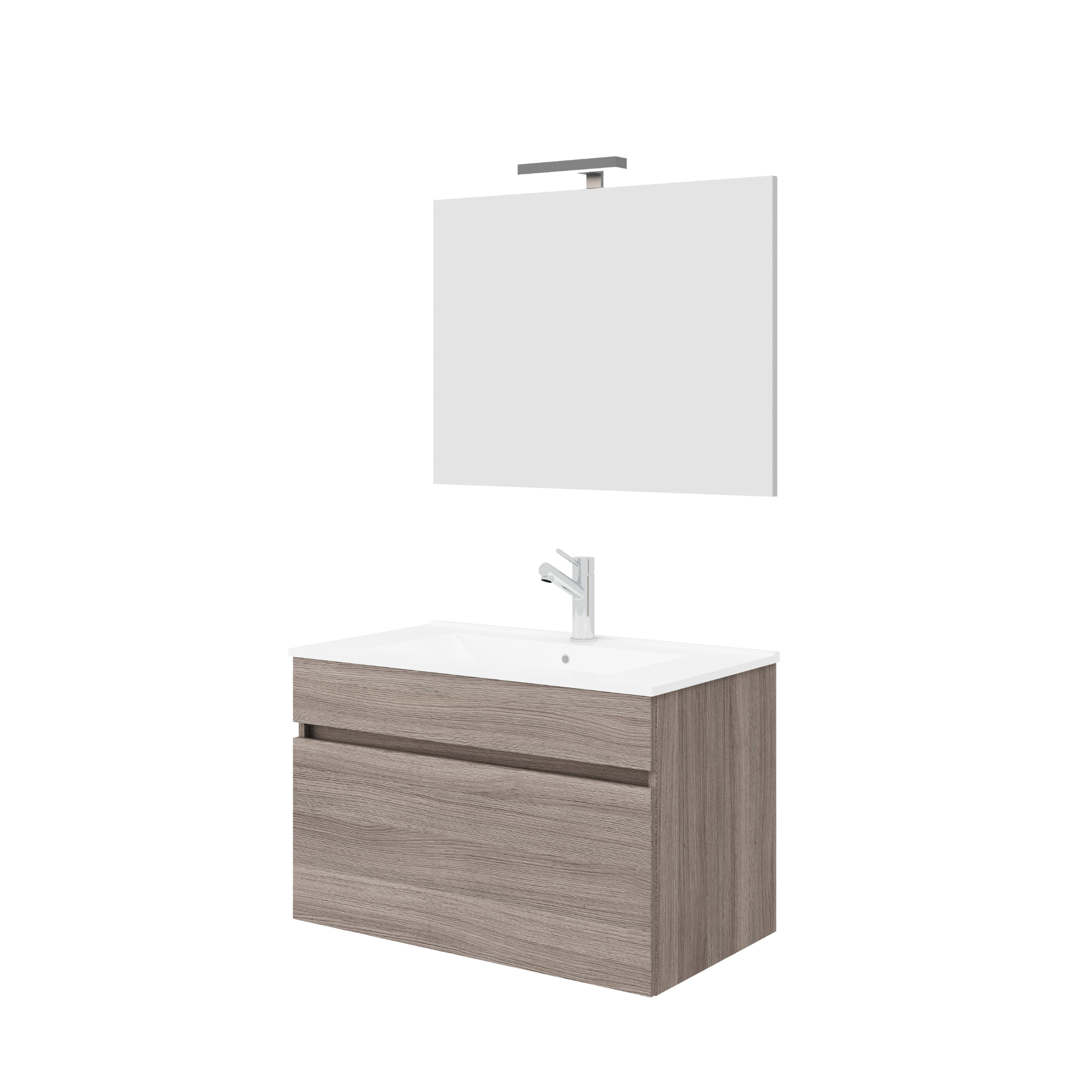 Modern wall-hung bathroom cabinet "Velira" with integrated sink and LED mirror