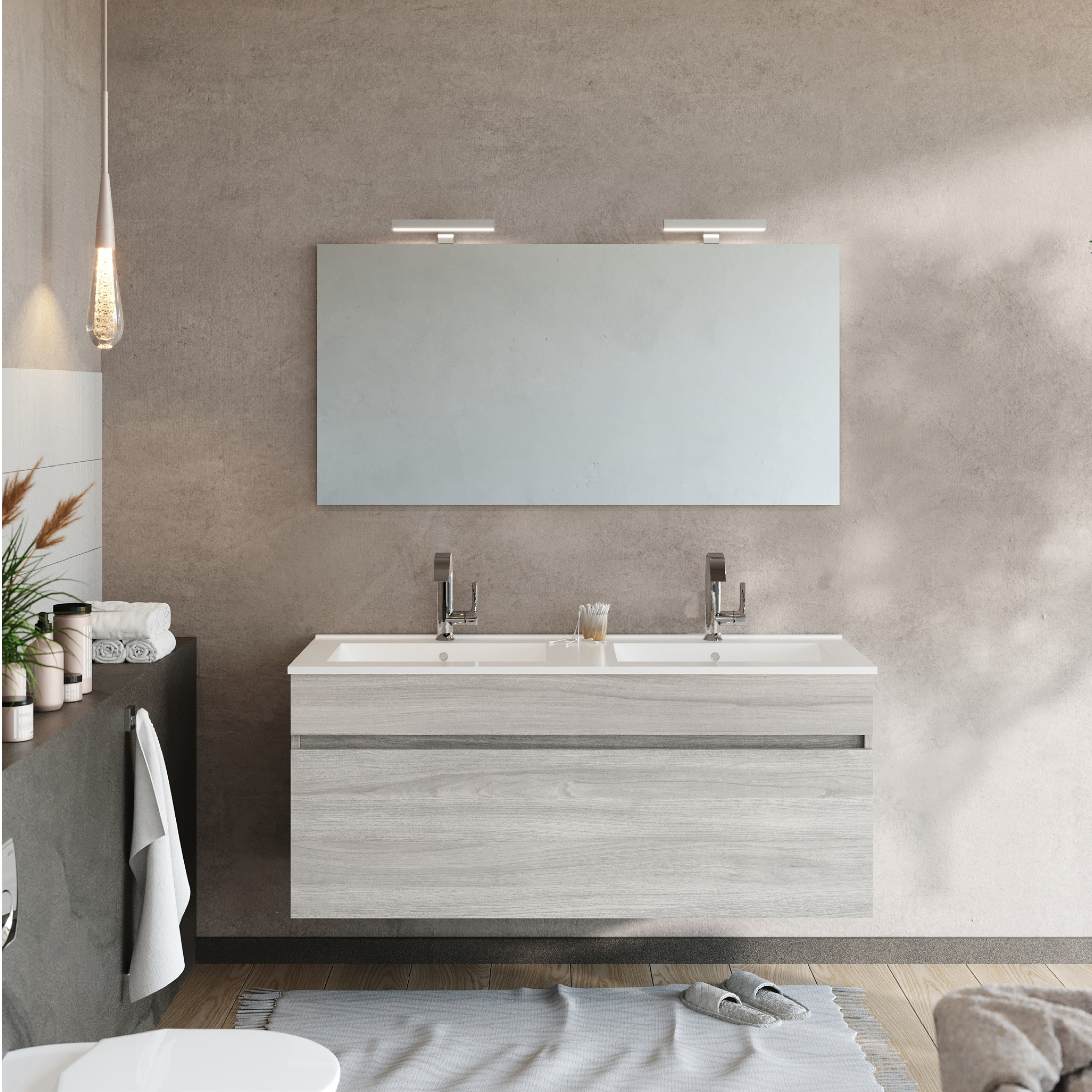 Modern wall-hung bathroom cabinet "Velira" with integrated sink and LED mirror