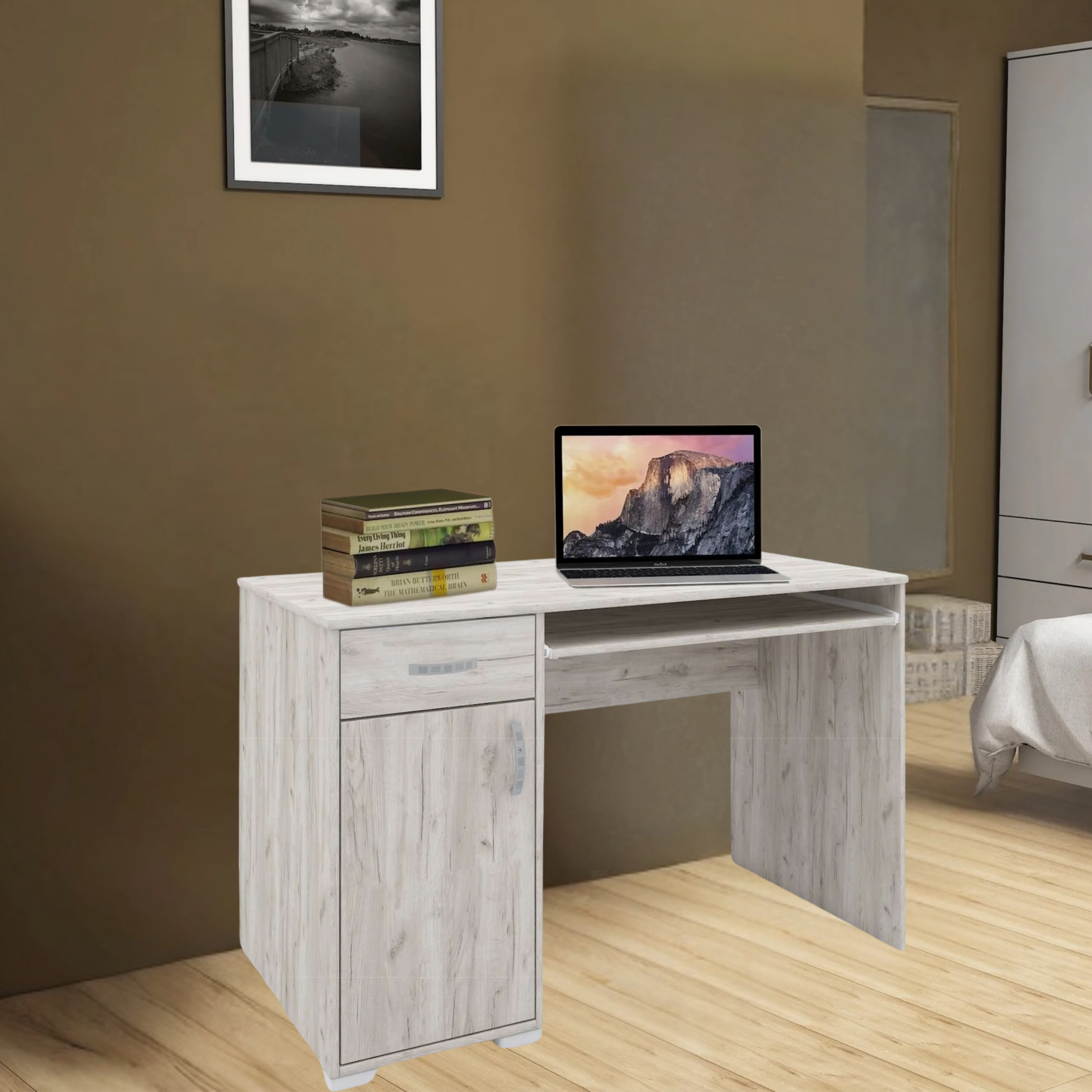 "Young" office desk with sliding top, 1 door and 1 drawer, 120x60 cm, 75 cm high.