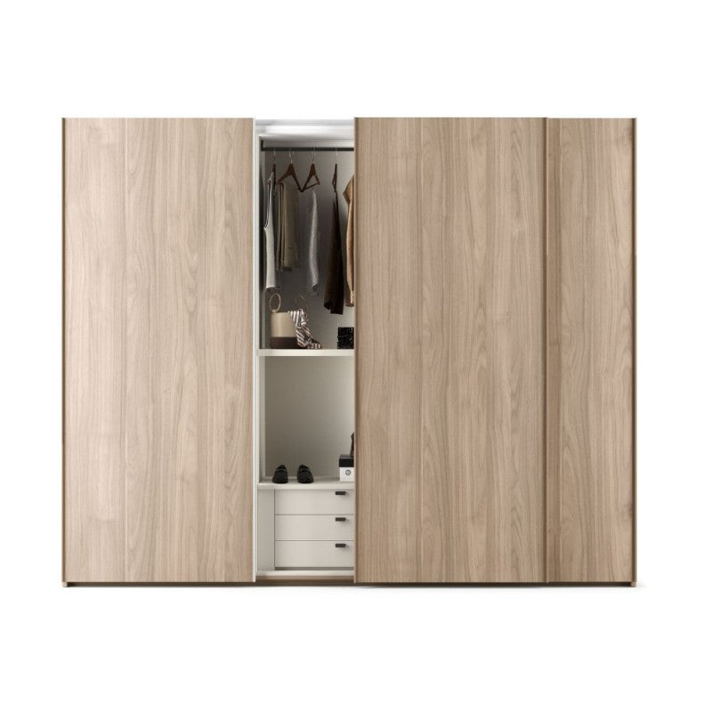 "Step" 3-door sliding wardrobe in American walnut wood, 276x67 cm, 250 cm high