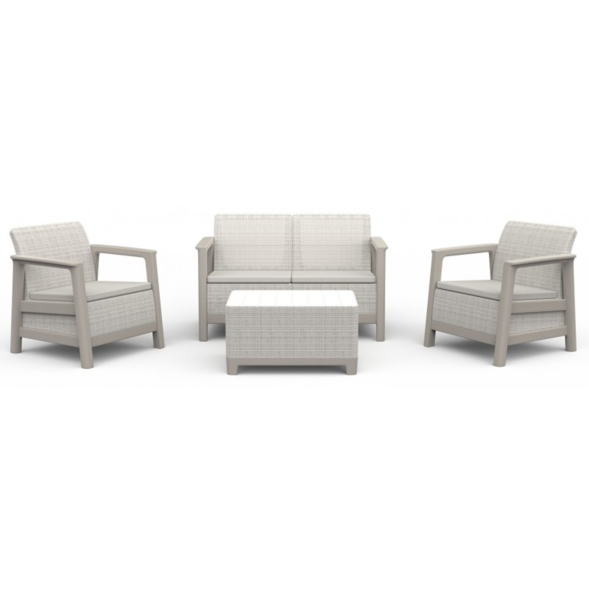 Set salottino da esterno "Fioralba" con 2 poltrone, divano e tavolino contenitore