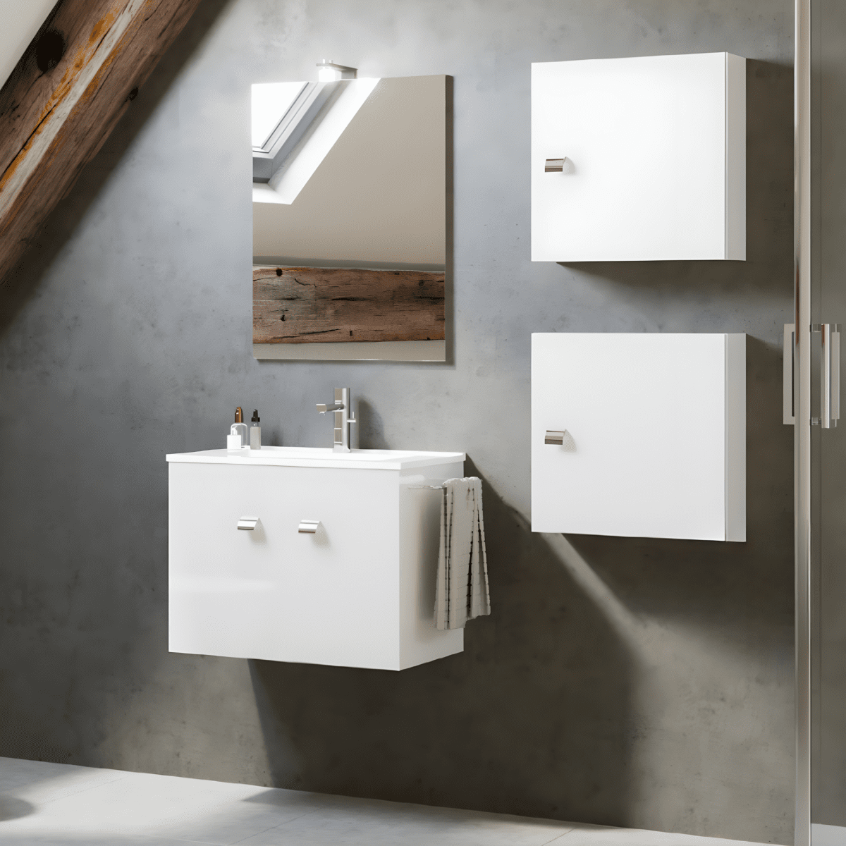 Mobili contenitori "Moa" sospesi da bagno con ripiani in vetro 1 anta - MondoViro