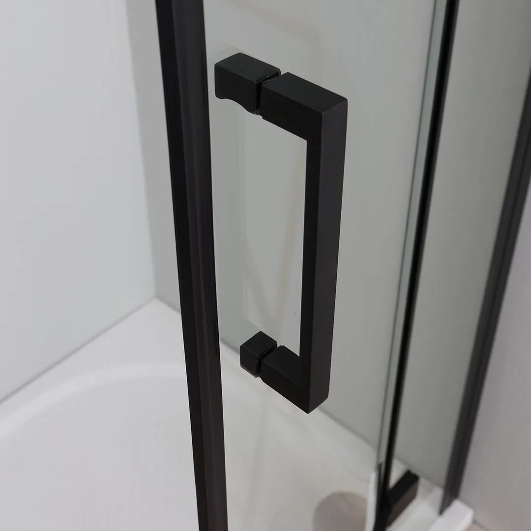 "Lions Two" semicircular corner shower enclosure in matt black glass without profiles