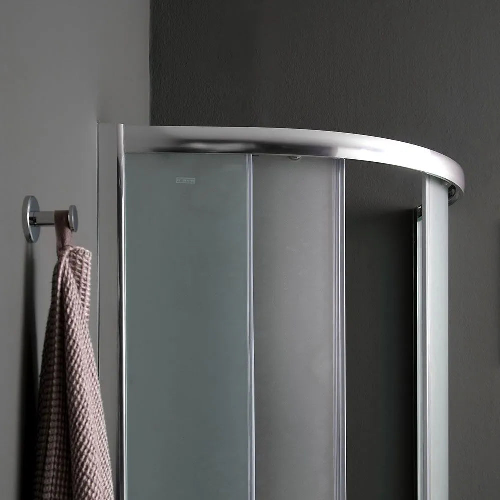 "Genova" semicircular sliding corner shower enclosure in satin tempered glass, 185 cm high