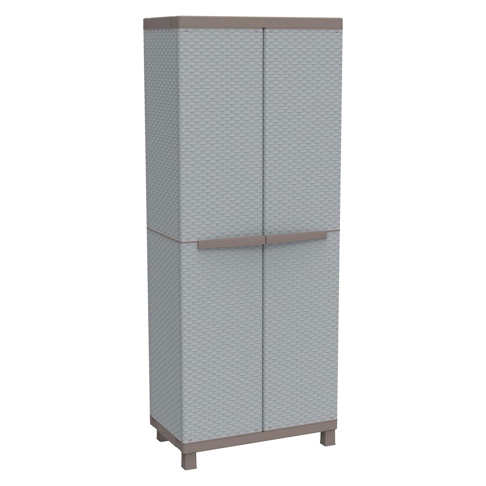 "C-Rattan" grey outdoor broom cupboard with 2 plastic doors and shelves