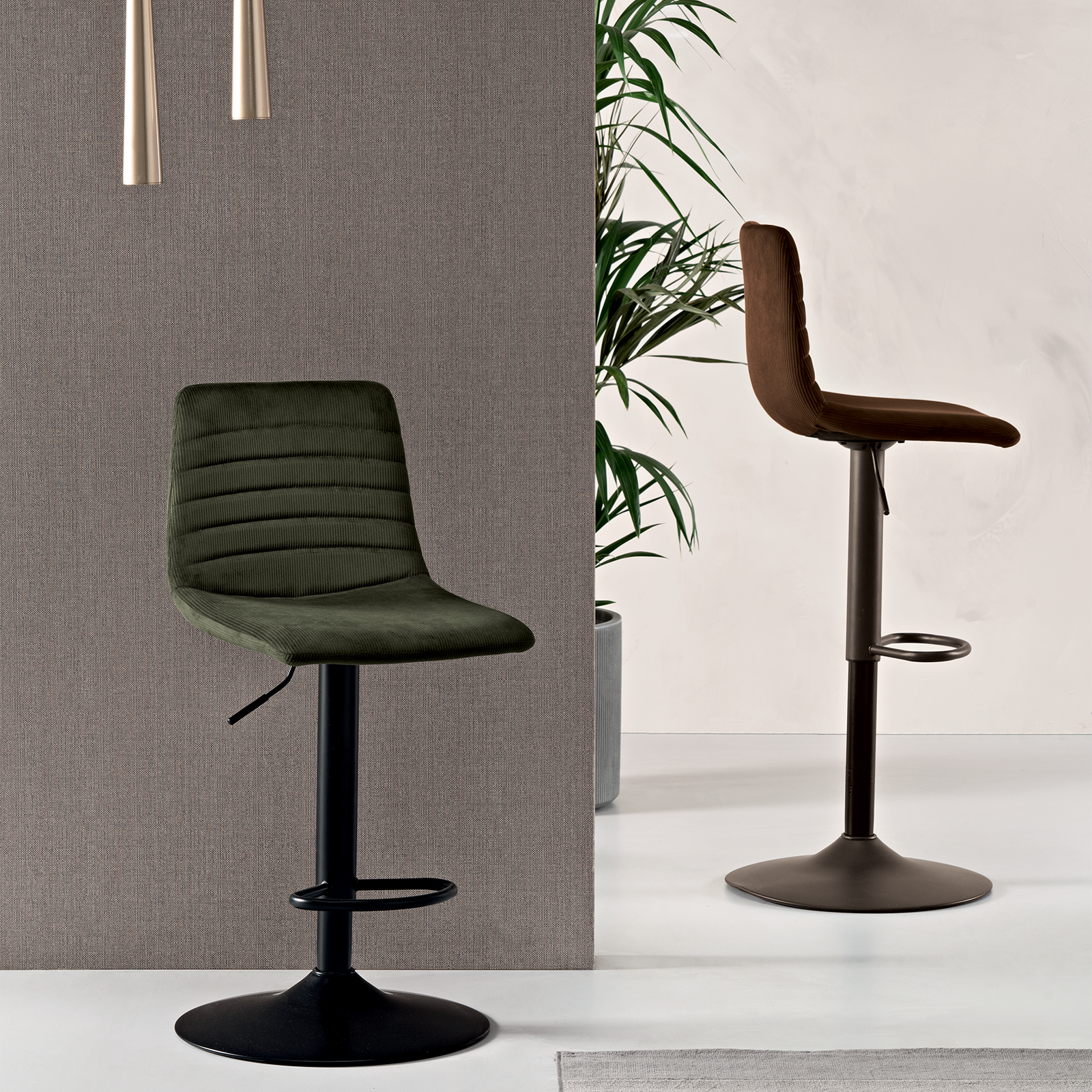 Set di sgabelli in tessuto cannettato "Leo" da soggiorno cm 45x45 90h