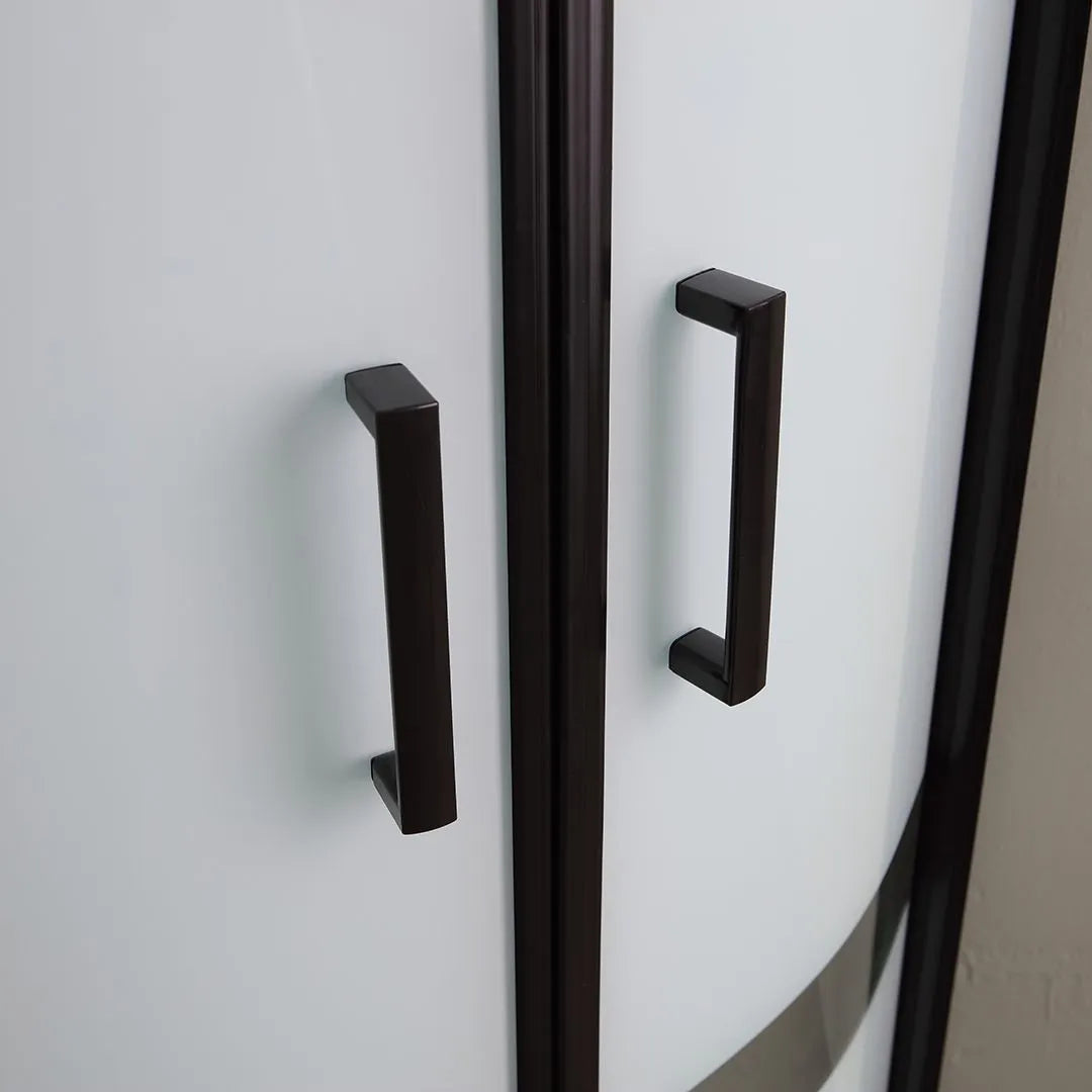 Semicircular "Cielo One" bathroom shower enclosure in silk-screened glass with a matt black frame