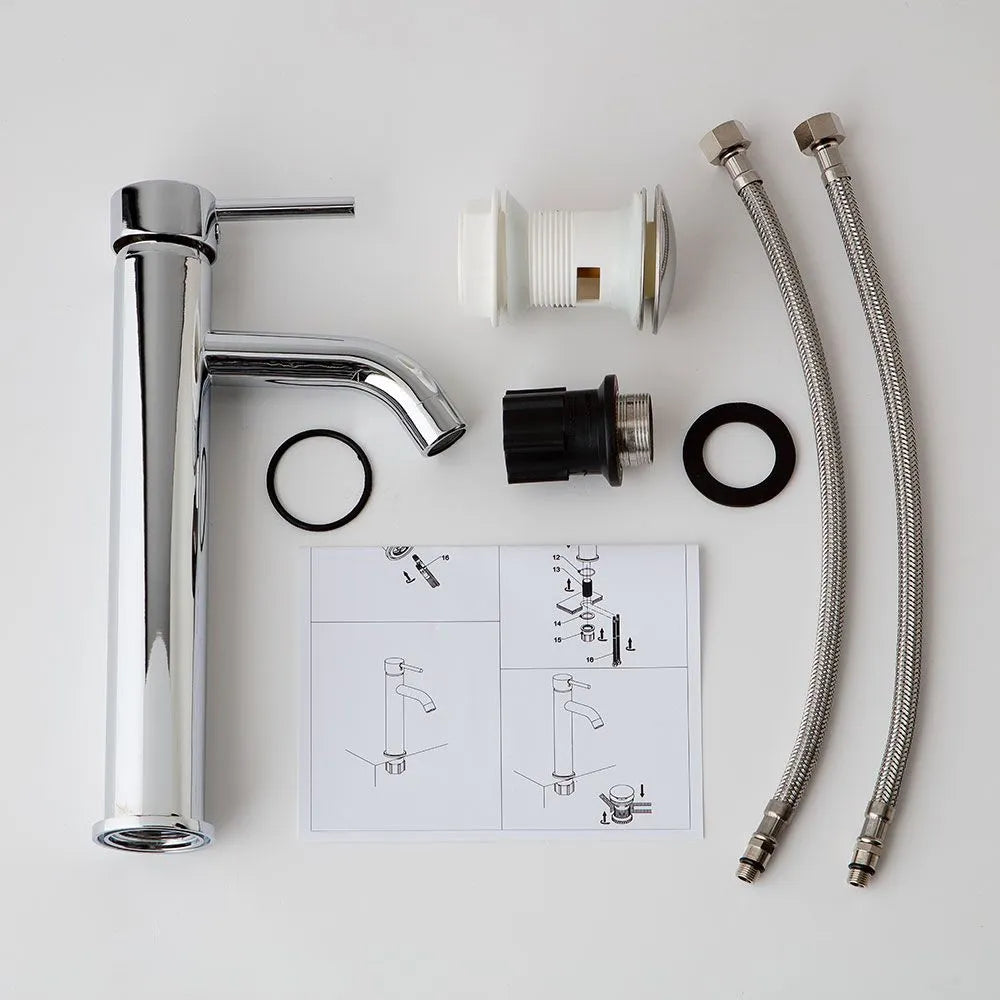 "Velthara" tall single-hole mixer tap for countertop washbasin in chromed brass